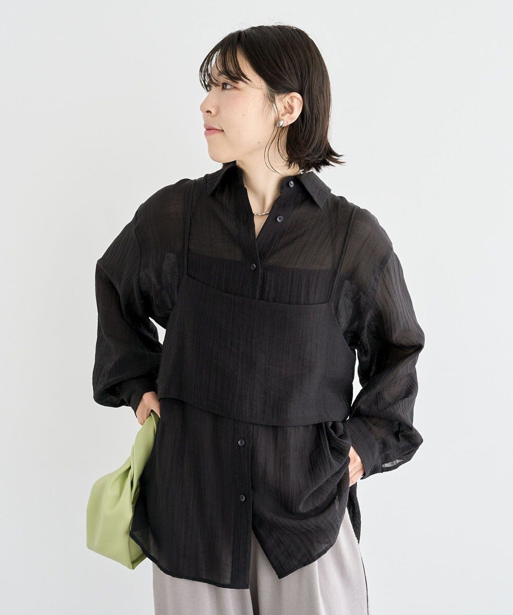 【グリーンパークス/Green Parks】のSET2点シアーシャツ+ビスチェ インテリア・キッズ・メンズ・レディースファッション・服の通販 founy(ファニー) 　ファッション　Fashion　レディースファッション　Fashion for Women　ワンピース　Dresses　チュニック　Tunic Tops & Dresses　新作・新入荷　New Arrivals / New In　シアー　Sheer, See-Through　チュニック　Tunic, Long Top　ビスチェ　Bustier, Corset Top　ヘムライン　Hemline, Bottom Cut　ポケット　Pocket, Pocket Detail　夏　Summer　S/S・春夏　SS, Spring/Summer, Warm Season　A/W・秋冬　Autumn/Winter　Black|ID: prp329100004649468 ipo3291000000033581487