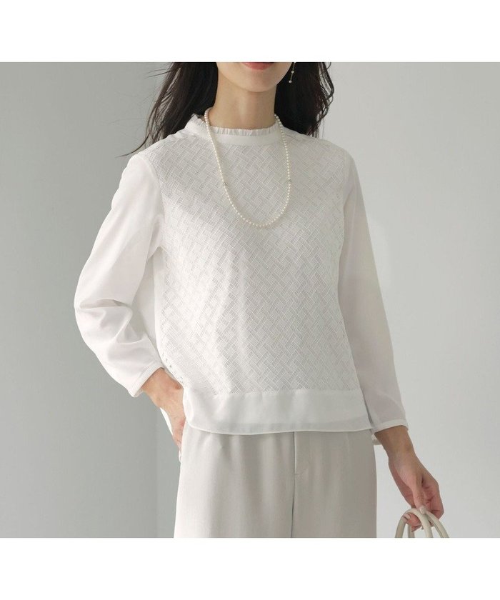 【ジェイ プレス/J.PRESS】のパウダリーツイルレースコンビ カットソー インテリア・キッズ・メンズ・レディースファッション・服の通販 founy(ファニー) https://founy.com/ ファッション Fashion レディースファッション Fashion for Women トップス・カットソー Cut & Sew Tops シャツ・ブラウス・オフィスカジュアル Elegant Blouses & Button-Ups ロングTシャツ・Tシャツ Longline T-Shirts & Tees カットソー・ベーシックTシャツ Cut-and-Sewn Tops / Stretch Tees & Basics インナー Innerwear エレガント 上品 Elegant カットソー Cut and Sewn Top ジャケット Jacket, Outerwear ストレッチ Stretch, Stretchy Fabric セレモニー Ceremony ドレープ Drape, Draping Fabric フリル Frill, Ruffle レース Lace, Lace Fabric 夏 Summer 春 Spring S/S・春夏 SS, Spring/Summer, Warm Season 軽量 Lightweight, Ultra Light |ID: prp329100004649536 ipo3291000000033582407