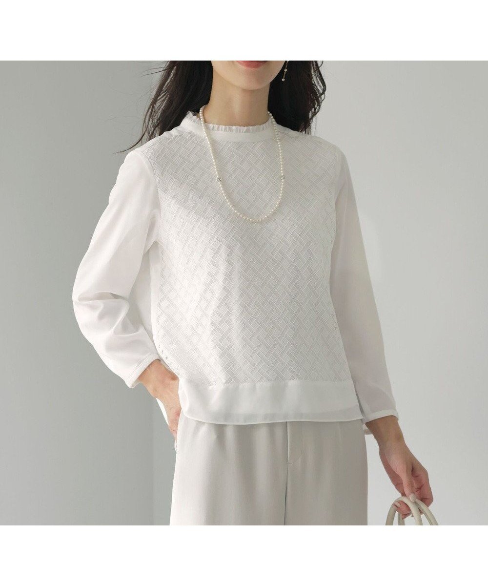 【ジェイ プレス/J.PRESS】のパウダリーツイルレースコンビ カットソー 人気、トレンドファッション・服の通販 founy(ファニー) 　ファッション　Fashion　レディースファッション　Fashion for Women　トップス・カットソー　Cut & Sew Tops　シャツ・ブラウス・オフィスカジュアル　Elegant Blouses & Button-Ups　ロングTシャツ・Tシャツ　Longline T-Shirts & Tees　カットソー・ベーシックTシャツ　Cut-and-Sewn Tops / Stretch Tees & Basics　インナー　Innerwear　エレガント 上品　Elegant　カットソー　Cut and Sewn Top　ジャケット　Jacket, Outerwear　ストレッチ　Stretch, Stretchy Fabric　セレモニー　Ceremony　ドレープ　Drape, Draping Fabric　フリル　Frill, Ruffle　レース　Lace, Lace Fabric　夏　Summer　春　Spring　S/S・春夏　SS, Spring/Summer, Warm Season　軽量　Lightweight, Ultra Light　 other-1|ID: prp329100004649536 ipo3291000000033582407