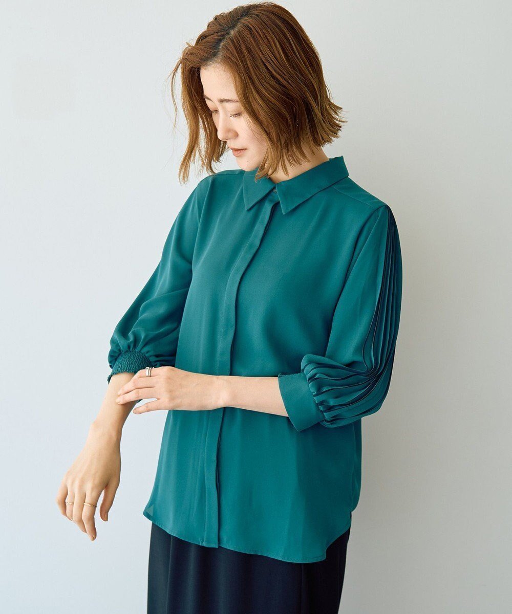 【イェッカ ヴェッカ/YECCA VECCA】のラインプリーツスリーブシャツ インテリア・キッズ・メンズ・レディースファッション・服の通販 founy(ファニー) 　ファッション　Fashion　レディースファッション　Fashion for Women　トップス・カットソー　Cut & Sew Tops　シャツ・ブラウス・オフィスカジュアル　Elegant Blouses & Button-Ups　新作・新入荷　New Arrivals / New In　ジョーゼット　Georgette, Semi-Sheer Fabric　プリーツ　Pleats, Pleated　ポケット　Pocket, Pocket Detail　夏　Summer　S/S・春夏　SS, Spring/Summer, Warm Season　A/W・秋冬　Autumn/Winter　Blue Green|ID: prp329100004650029 ipo3291000000033592268