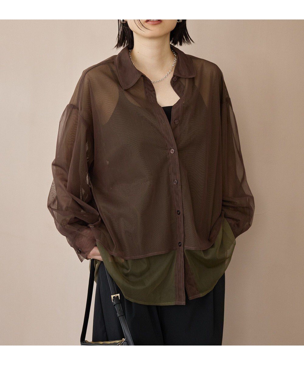 【アメリカンホリック/AMERICAN HOLIC】のシアーレイヤード配色シャツ 人気、トレンドファッション・服の通販 founy(ファニー) 　ファッション　Fashion　レディースファッション　Fashion for Women　トップス・カットソー　Cut & Sew Tops　シャツ・ブラウス・オフィスカジュアル　Elegant Blouses & Button-Ups　新作・新入荷　New Arrivals / New In　おすすめ　Recommended / Our Picks　シアー　Sheer, See-Through　スラックス　Slacks, Dress Pants　デニム　Denim, Jeans Material　ポケット　Pocket, Pocket Detail　リラックス　Relax, Relaxed Fit　A/W・秋冬　Autumn/Winter　 other-1|ID: prp329100004650124 ipo3291000000033592833