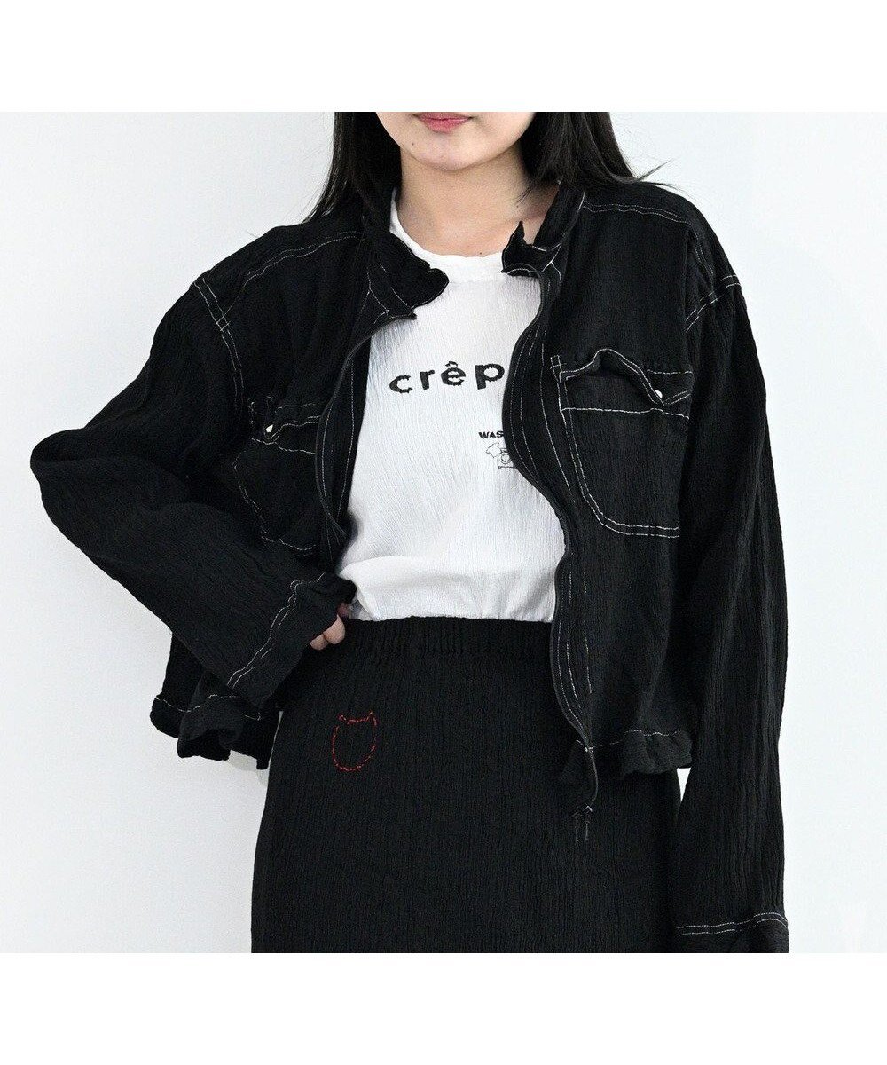 【クレプリツモリチサト/creperie tsumori chisato】のcreperie FRONT ZIP JACKET インテリア・キッズ・メンズ・レディースファッション・服の通販 founy(ファニー) 　ファッション　Fashion　レディースファッション　Fashion for Women　アウター　Coat / Outerwear Collection　レディースジャケット・軽アウター　Jackets　ブルゾンジャケット・スポーティアウター　Blouson Jackets　インナー　Innerwear　カーディガン　Cardigan, Knitwear　コレクション　Collection, Seasonal Line　コンパクト　Compact, Small Size　ジャケット　Jacket, Outerwear　フォルム　Silhouette, Form　ブルゾン　Blouson, Bomber Jacket　ポケット　Pocket, Pocket Detail　A/W・秋冬　Autumn/Winter　S/S・春夏　SS, Spring/Summer, Warm Season　新作・新入荷　New Arrivals / New In　日本製　Made In Japan　夏　Summer　BLACK|ID: prp329100004650141 ipo3291000000033592988