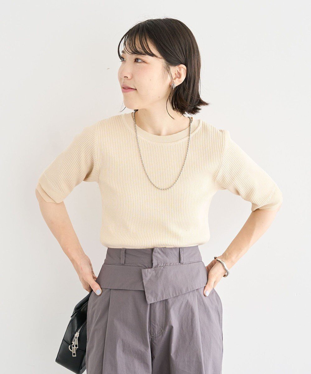 【グリーンパークス/Green Parks】の袖レイヤー5分袖ニットプルオーバー インテリア・キッズ・メンズ・レディースファッション・服の通販 founy(ファニー) 　ファッション　Fashion　レディースファッション　Fashion for Women　トップス・カットソー　Cut & Sew Tops　ニット　Knit Tops & Sweaters　カジュアルプルオーバー・ニットトップス　Pullovers & Knit Tops / Casual Pullovers　新作・新入荷　New Arrivals / New In　コンパクト　Compact, Small Size　シアー　Sheer, See-Through　セーター　Sweater, Knitwear　ポケット　Pocket, Pocket Detail　ロング　Long, Long-Length　夏　Summer　S/S・春夏　SS, Spring/Summer, Warm Season　A/W・秋冬　Autumn/Winter　Ivory|ID: prp329100004650160 ipo3291000000033593154
