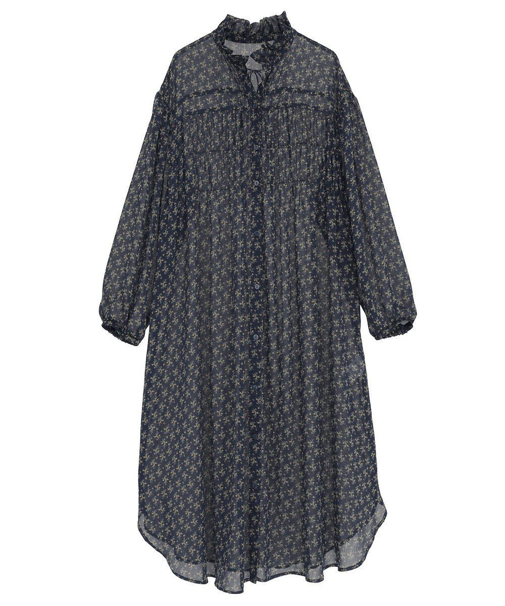 【グリーンパークス/Green Parks】の花柄シフォン楊柳ワンピース インテリア・キッズ・メンズ・レディースファッション・服の通販 founy(ファニー) 　ファッション　Fashion　レディースファッション　Fashion for Women　ワンピース　Dresses　シャツワンピース / 1枚で着映えコーデ　Shirt Dresses　新作・新入荷　New Arrivals / New In　おすすめ　Recommended / Our Picks　カーディガン　Cardigan, Knitwear　ギャザー　Gathered, Ruffled　シフォン　Chiffon, Lightweight Fabric　フェミニン　Feminine, Girly　フリル　Frill, Ruffle　ポケット　Pocket, Pocket Detail　ロング　Long, Long-Length　今季　This Season, Current Season　夏　Summer　S/S・春夏　SS, Spring/Summer, Warm Season　A/W・秋冬　Autumn/Winter　Navy|ID: prp329100004650162 ipo3291000000033593200