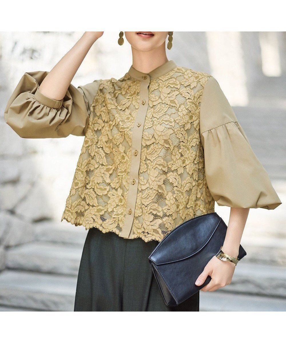 【自由区/JIYU-KU】の【SHIHOさん着用】レースブロッキング ブラウス インテリア・キッズ・メンズ・レディースファッション・服の通販 founy(ファニー) ファッション Fashion レディースファッション Fashion for Women トップス・カットソー Cut & Sew Tops シャツ・ブラウス・オフィスカジュアル Elegant Blouses & Button-Ups おすすめ Recommended / Our Picks スリーブ Sleeve, Long Sleeve / Short Sleeve タイプライター Typewriter Fabric, Crisp Cotton ブロッキング Color Blocking, Panel Design モチーフ Motif, Design Theme レース Lace, Lace Fabric 無地 Plain, Solid Color A/W・秋冬 Autumn/Winter キャメル|ID: prp329100004650168 ipo3291000000034133276