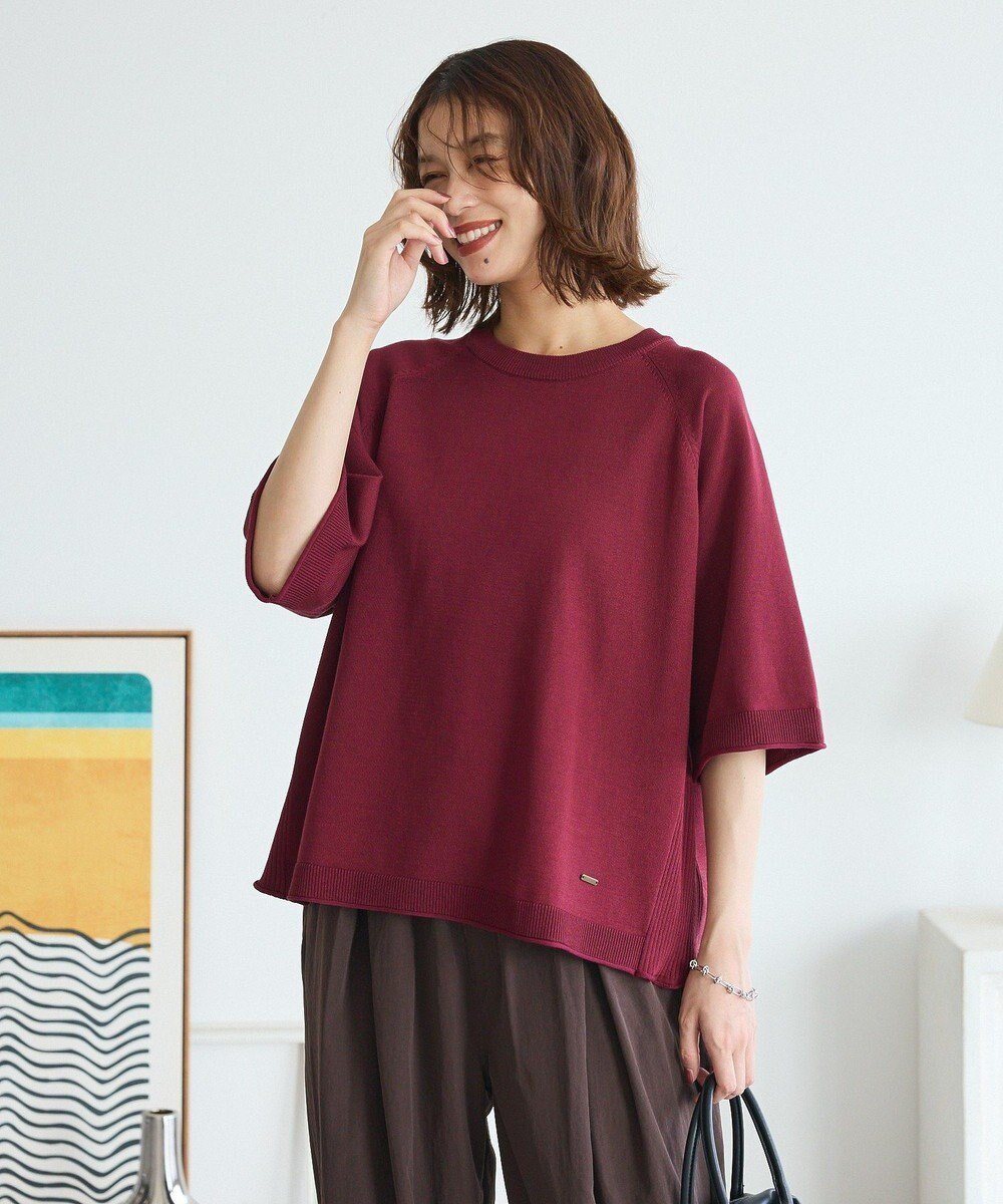 【グリーンパークス/Green Parks】のトレーナー風ニットプルオーバー インテリア・キッズ・メンズ・レディースファッション・服の通販 founy(ファニー) 　ファッション　Fashion　レディースファッション　Fashion for Women　トップス・カットソー　Cut & Sew Tops　ニット　Knit Tops & Sweaters　カジュアルプルオーバー・ニットトップス　Pullovers & Knit Tops / Casual Pullovers　スリーブ　Sleeve, Long Sleeve / Short Sleeve　セーター　Sweater, Knitwear　トレーナー　Sweatshirt, Trainer　プレート　Plate, Dish　ボトム　Bottoms, Lower Wear　ポケット　Pocket, Pocket Detail　メタル　Metal, Metal Parts　夏　Summer　S/S・春夏　SS, Spring/Summer, Warm Season　A/W・秋冬　Autumn/Winter　Red|ID: prp329100004651094 ipo3291000000033604741