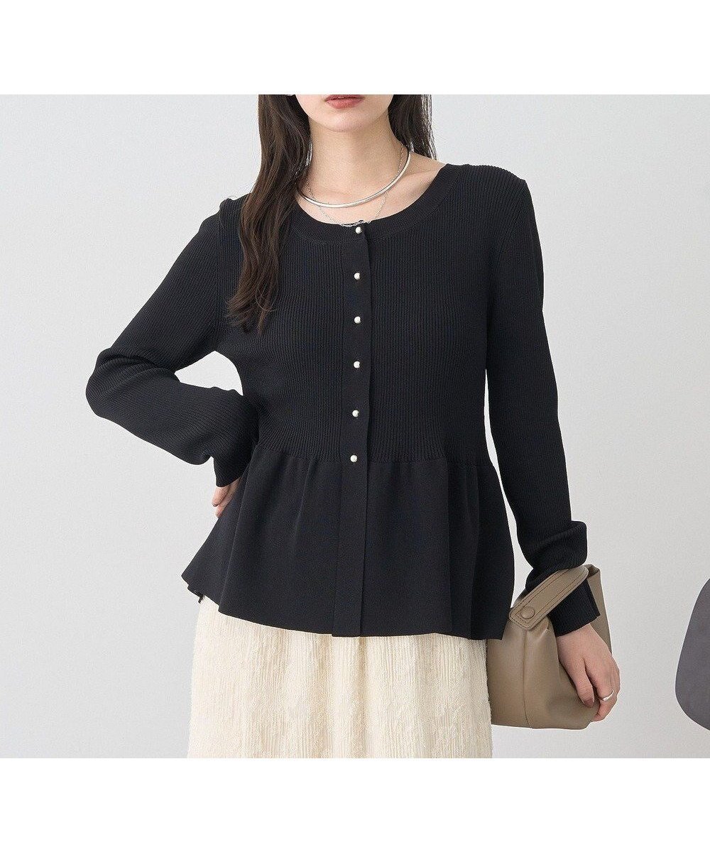 【アースミュージックアンドエコロジー/earth music&ecology】の【接触冷感】ペプラムニットカーディガン インテリア・キッズ・メンズ・レディースファッション・服の通販 founy(ファニー) ファッション Fashion レディースファッション Fashion for Women トップス・カットソー Cut & Sew Tops ニット Knit Tops & Sweaters カーディガン・羽織り Layered Style Cardigans カーディガン Cardigan, Knitwear パール Pearl, Pearl Accent フェミニン Feminine, Girly ペプラム Peplum, Flared Hem ポケット Pocket, Pocket Detail 秋 Autumn A/W・秋冬 Autumn/Winter 羽織 Haori, Light Jacket Black|ID: prp329100004651222 ipo3291000000033607073