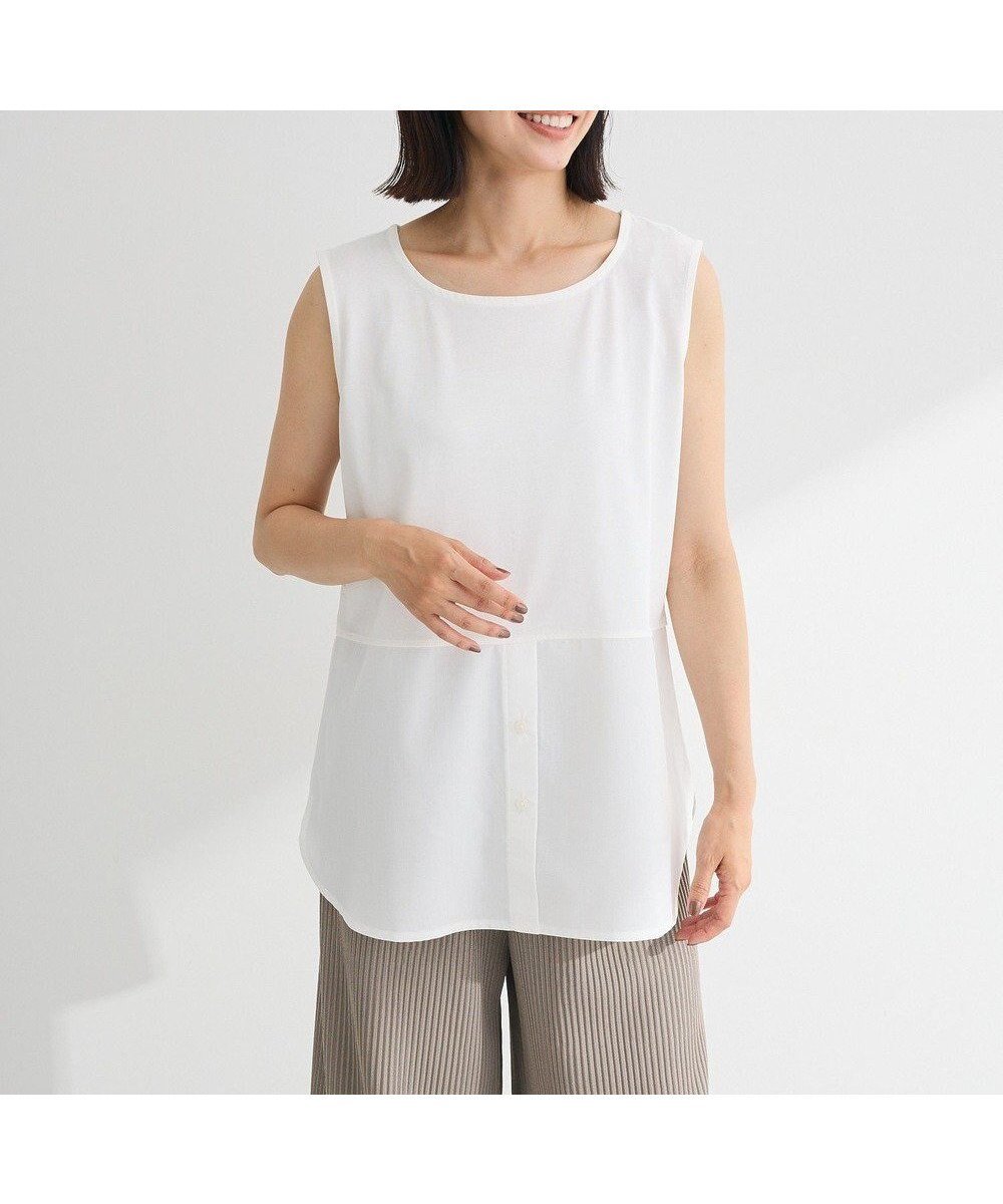 【グリーンパークス/Green Parks】のノースリーブドッキングホワイトインナー 人気、トレンドファッション・服の通販 founy(ファニー) 　ファッション　Fashion　レディースファッション　Fashion for Women　トップス・カットソー　Cut & Sew Tops　キャミソール&ノースリーブ　Camisoles & Sleeveless Tops　新作・新入荷　New Arrivals / New In　おすすめ　Recommended / Our Picks　カットソー　Cut and Sewn Top　スリット　Slit, Slit Detail　タンク　Tank Top, Sleeveless Top　ドッキング　Docking, Mixed Material　ヘムライン　Hemline, Bottom Cut　ポケット　Pocket, Pocket Detail　夏　Summer　S/S・春夏　SS, Spring/Summer, Warm Season　A/W・秋冬　Autumn/Winter　 other-1|ID: prp329100004651256 ipo3291000000033607361