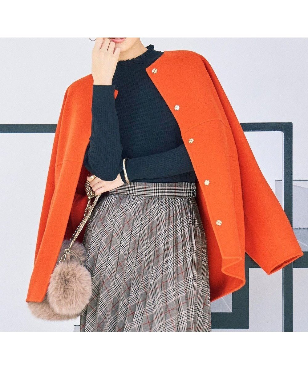【自由区/JIYU-KU】の【SHIHOさん着用】ウールリバーノーカラー コート インテリア・キッズ・メンズ・レディースファッション・服の通販 founy(ファニー) ファッション Fashion レディースファッション Fashion for Women アウター Coat / Outerwear Collection コート・ロングコート・ピーコート Long Coats, Peacoats & More レディースジャケット・軽アウター Jackets インナー Innerwear エレガント 上品 Elegant ショート Short, Short Length シンプル Simple, Minimal ジャケット Jacket, Outerwear ダウン Down, Puffer フォルム Silhouette, Form A/W・秋冬 Autumn/Winter オレンジ|ID: prp329100004651412 ipo3291000000035581762