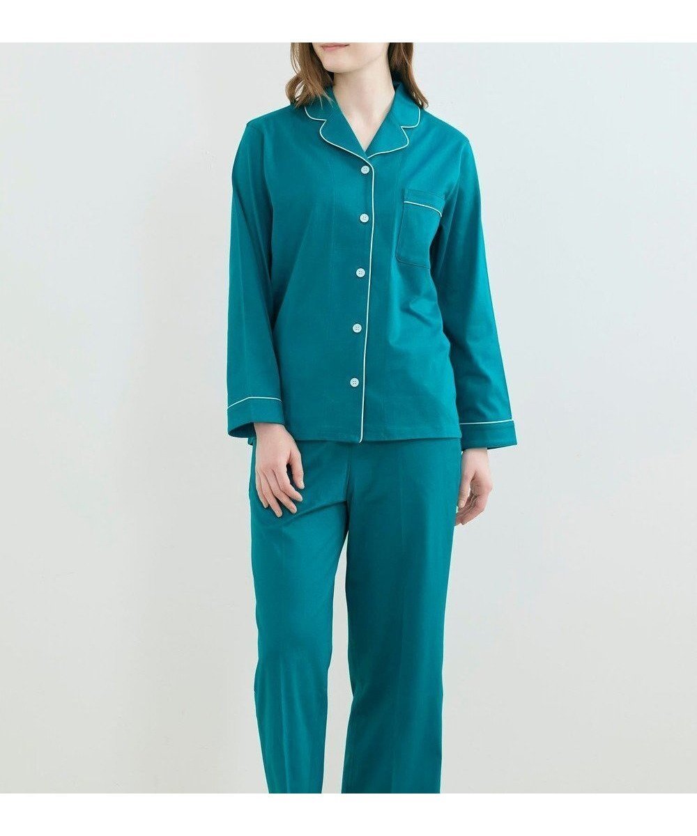 【ウンナナクール/une nana cool】の【綿100%】40/2コーマ天竺シルケットパジャマ MADE WITH LIBERTY FABRIC インテリア・キッズ・メンズ・レディースファッション・服の通販 founy(ファニー) 　ファッション　Fashion　レディースファッション　Fashion for Women　シルケット　Silket, Silky Cotton　長袖　Long Sleeve, Full Sleeve　パイピング　Piping, Trim Design　パジャマ　Pajamas, Sleepwear　プリント　Print, Printed Pattern　ボトム　Bottoms, Lower Wear　ポケット　Pocket, Pocket Detail　リラックス　Relax, Relaxed Fit　おすすめ　Recommended / Our Picks　ターコイズブルー|ID: prp329100004652076 ipo3291000000033616434