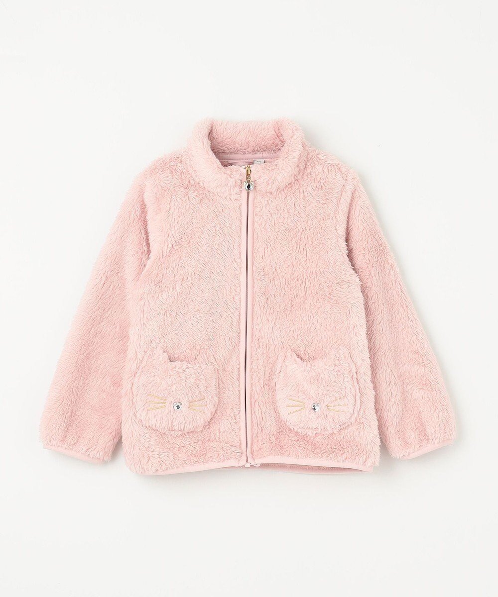 【その他のブランド/Other】のネコポケットボアブルゾン インテリア・キッズ・メンズ・レディースファッション・服の通販 founy(ファニー) 　ファッション　Fashion　キッズファッション　Fashion for Kids　アウター　Coat Outerwear /Kids　洗える　Machine Washable　ジャケット　Jacket, Outerwear　チャーム　Charm, Pendant　定番　Standard, Basic Item　ネコ　Cat, Feline Motif　ビジュー　Bijou, Jewel-like Accent　ブルゾン　Blouson, Bomber Jacket　ポケット　Pocket, Pocket Detail　ラベンダー　Lavender　A/W・秋冬　Autumn/Winter　ペールピンク|ID: prp329100004652084 ipo3291000000033616543