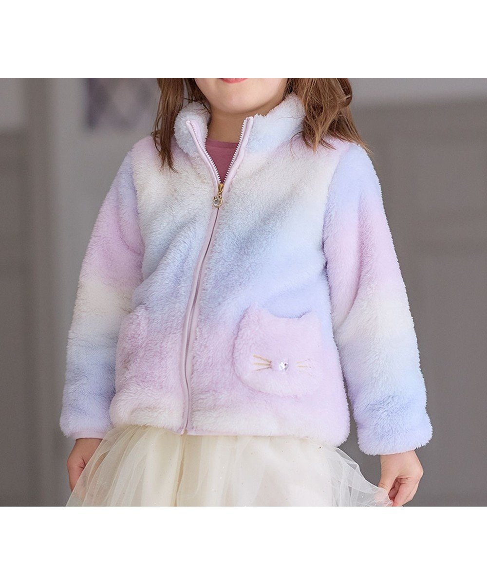 【その他のブランド/Other】のネコポケットボアブルゾン インテリア・キッズ・メンズ・レディースファッション・服の通販 founy(ファニー) 　ファッション　Fashion　キッズファッション　Fashion for Kids　アウター　Coat Outerwear /Kids　洗える　Machine Washable　ジャケット　Jacket, Outerwear　チャーム　Charm, Pendant　定番　Standard, Basic Item　ネコ　Cat, Feline Motif　ビジュー　Bijou, Jewel-like Accent　ブルゾン　Blouson, Bomber Jacket　ポケット　Pocket, Pocket Detail　ラベンダー　Lavender　A/W・秋冬　Autumn/Winter　レインボー|ID: prp329100004652084 ipo3291000000033616544