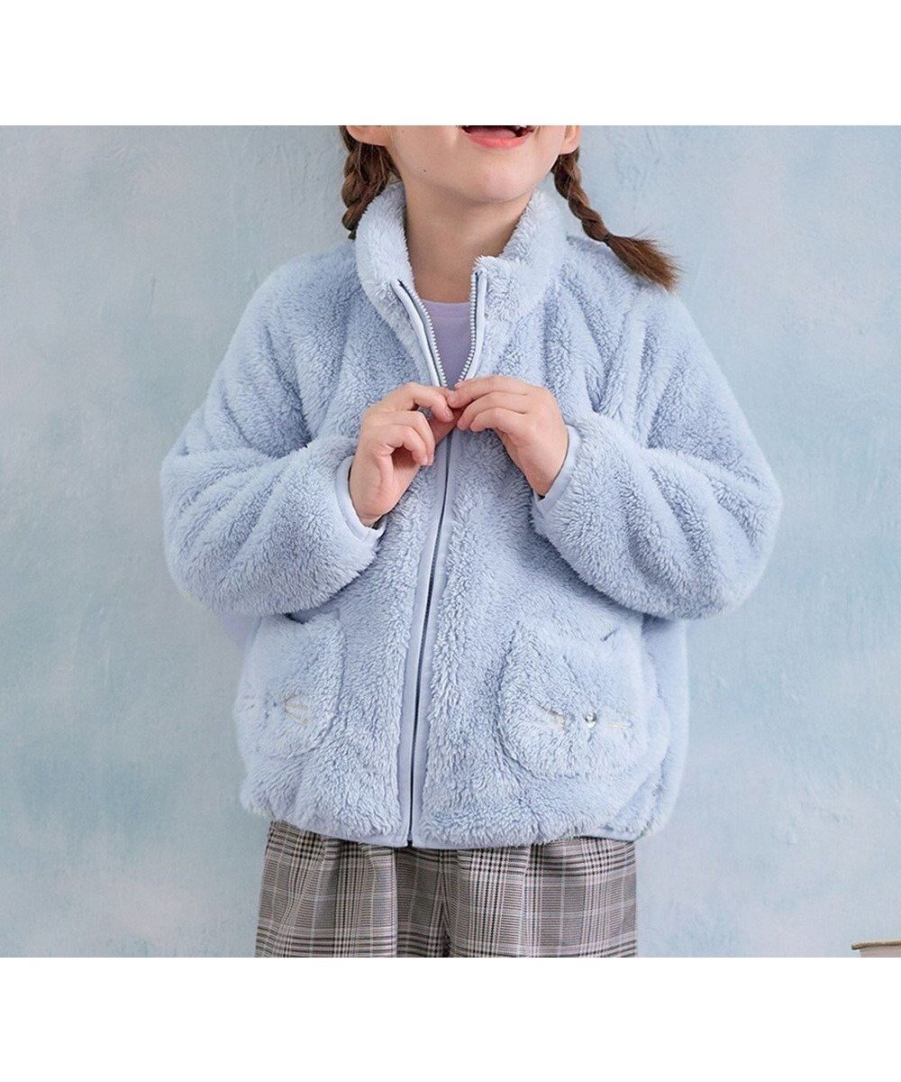 【その他のブランド/Other】のネコポケットボアブルゾン インテリア・キッズ・メンズ・レディースファッション・服の通販 founy(ファニー) 　ファッション　Fashion　キッズファッション　Fashion for Kids　アウター　Coat Outerwear /Kids　洗える　Machine Washable　ジャケット　Jacket, Outerwear　チャーム　Charm, Pendant　定番　Standard, Basic Item　ネコ　Cat, Feline Motif　ビジュー　Bijou, Jewel-like Accent　ブルゾン　Blouson, Bomber Jacket　ポケット　Pocket, Pocket Detail　ラベンダー　Lavender　A/W・秋冬　Autumn/Winter　サックスブルー|ID: prp329100004652084 ipo3291000000033616545