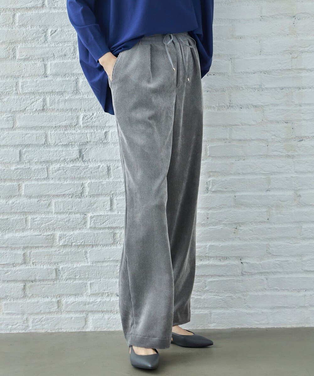 【自由区/JIYU-KU】の【洗える】ソフトコーデュロイワイド パンツ インテリア・キッズ・メンズ・レディースファッション・服の通販 founy(ファニー) 　ファッション　Fashion　レディースファッション　Fashion for Women　パンツ　Pants & Trousers　コーデュロイ　Corduroy, Cord Fabric　ドレープ　Drape, Draping Fabric　フロント　Front, Front Design　ワイド　Wide, Wide Fit　洗える　Machine Washable　A/W・秋冬　Autumn/Winter　グレー|ID: prp329100004652129 ipo3291000000033617636