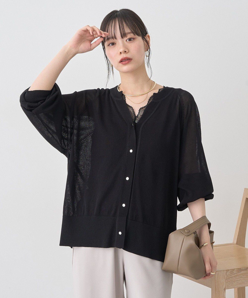 【アースミュージックアンドエコロジー/earth music&ecology】の【接触冷感】キーネックシアーカーディガン 人気、トレンドファッション・服の通販 founy(ファニー) 　ファッション　Fashion　レディースファッション　Fashion for Women　トップス・カットソー　Cut & Sew Tops　カーディガン・羽織り　Layered Style Cardigans　おすすめ　Recommended / Our Picks　カーディガン　Cardigan, Knitwear　シアー　Sheer, See-Through　スタイリッシュ　Stylish, Fashionable　フォルム　Silhouette, Form　ポケット　Pocket, Pocket Detail　メタル　Metal, Metal Parts　A/W・秋冬　Autumn/Winter　 other-1|ID: prp329100004652460 ipo3291000000036323195