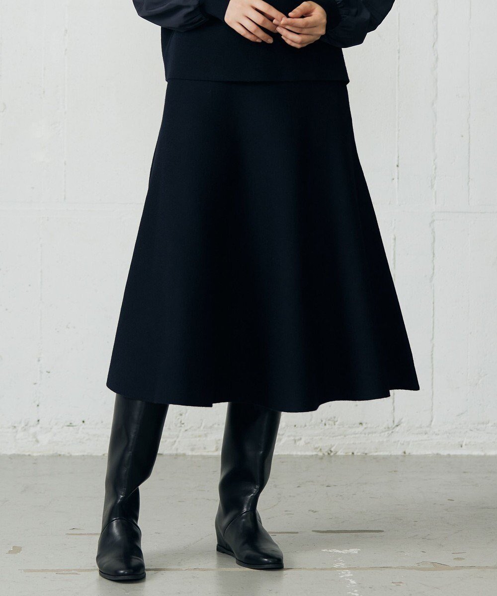 【自由区/JIYU-KU】の【カタログ掲載】ウールミラノニットフレア スカート インテリア・キッズ・メンズ・レディースファッション・服の通販 founy(ファニー) 　ファッション　Fashion　レディースファッション　Fashion for Women　スカート　Skirts　Aライン・フレアスカート　A-Line & Flared Skirts　おすすめ　Recommended / Our Picks　アクリル　Acrylic Material　コンパクト　Compact, Small Size　セットアップ　Set-Up, Coordinated Outfit　フレア　Flare, Flared　ミラノリブ　Milano Rib, Milano Stitch　A/W・秋冬　Autumn/Winter　ネイビー|ID: prp329100004652520 ipo3291000000035518986