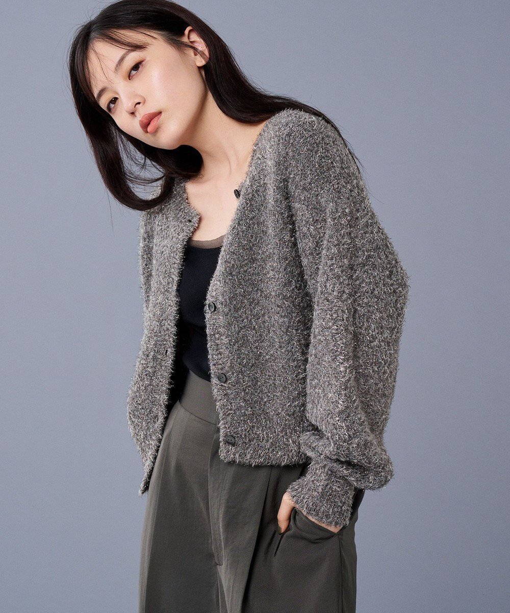 【アンクレイヴ/uncrave】の【手洗い可】ラメ シャギー ニット カーディガン(uncrave STANDARD) インテリア・キッズ・メンズ・レディースファッション・服の通販 founy(ファニー) 　ファッション　Fashion　レディースファッション　Fashion for Women　トップス・カットソー　Cut & Sew Tops　ニット　Knit Tops & Sweaters　カーディガン・羽織り　Layered Style Cardigans　カーディガン　Cardigan, Knitwear　雑誌　Magazine, Fashion Magazine　バランス　Balance, Style Balance　A/W・秋冬　Autumn/Winter　エレガント 上品　Elegant　シルバー×チャコール|ID: prp329100004653242 ipo3291000000033630476