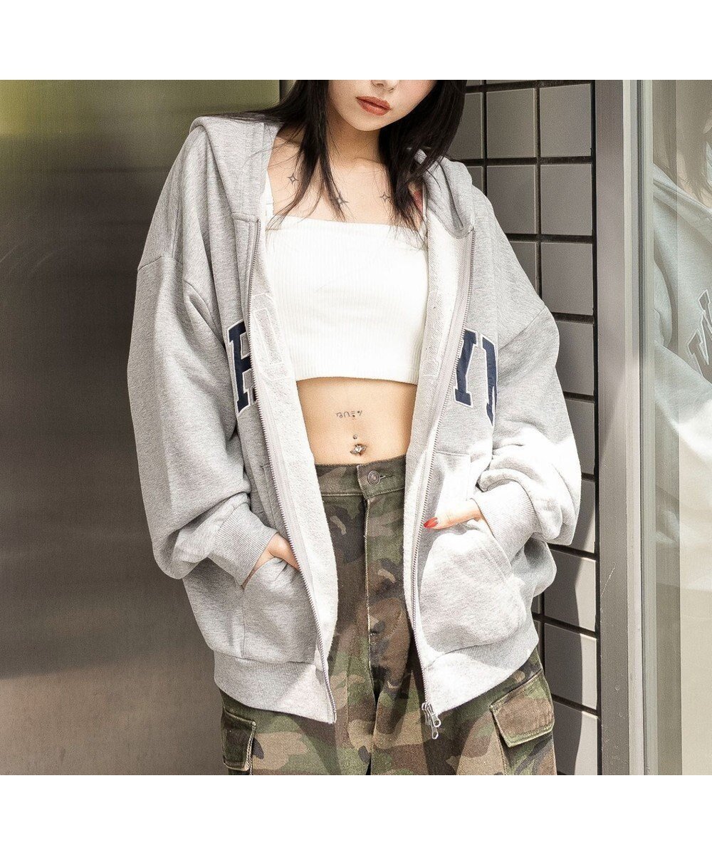 【ウィゴー/WEGO】のグラフィックBIGZIPパーカー インテリア・キッズ・メンズ・レディースファッション・服の通販 founy(ファニー) 　ファッション　Fashion　レディースファッション　Fashion for Women　トップス・カットソー　Cut & Sew Tops　レディースパーカー・カジュアルフーディー　Casual Hoodies & Sweatshirts　カーゴパンツ　Cargo Pants, Utility Pants　キャップ　Cap, Baseball Cap　グラフィック　Graphic, Graphic Design　ショート　Short, Short Length　スニーカー　Sneakers, Trainers　スマホ　Smartphone, Mobile Device　デニム　Denim, Jeans Material　パーカー　Hoodie, Parka　ビッグ　Big, Oversized　A/W・秋冬　Autumn/Winter　新作・新入荷　New Arrivals / New In　杢グレー|ID: prp329100004653361 ipo3291000000033633233