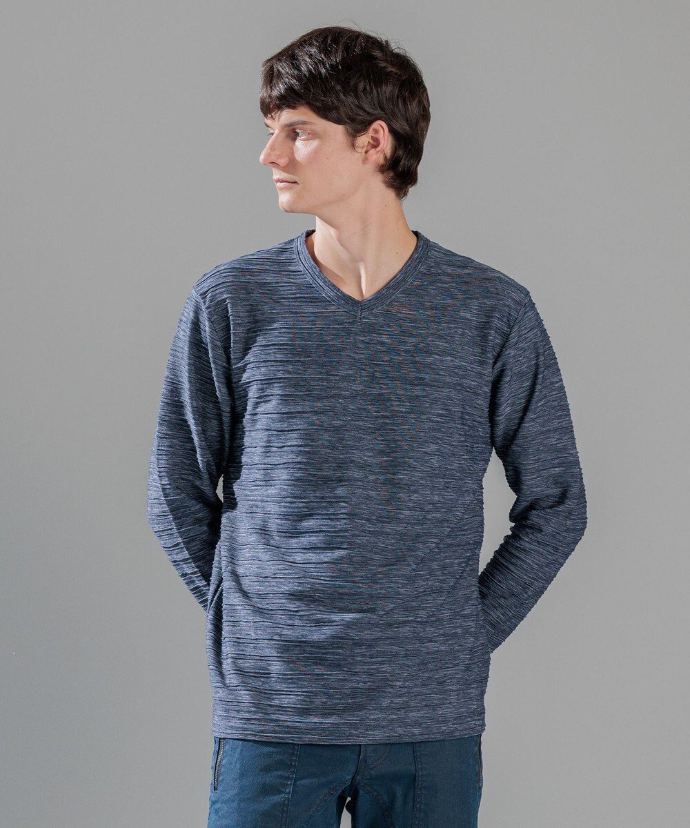 【ジョゼフ オム/JOSEPH HOMME / MEN】のストームリップル Vネックカットソー インテリア・キッズ・メンズ・レディースファッション・服の通販 founy(ファニー) 　ファッション　Fashion　メンズファッション　Fashion for Men　トップス・カットソー　Cut & Sew Tops　メンズシャツ　Shirts　インナー　Innerwear　カットソー　Cut and Sewn Top　スリーブ　Sleeve, Long Sleeve / Short Sleeve　ベーシック　Basic, Essential　メランジ　Melange, Mixed Yarn　レギュラー　Regular, Standard Fit　ロング　Long, Long-Length　定番　Standard, Basic Item　A/W・秋冬　Autumn/Winter　長袖　Long Sleeve, Full Sleeve　ネイビー系|ID: prp329100004653985 ipo3291000000034199330