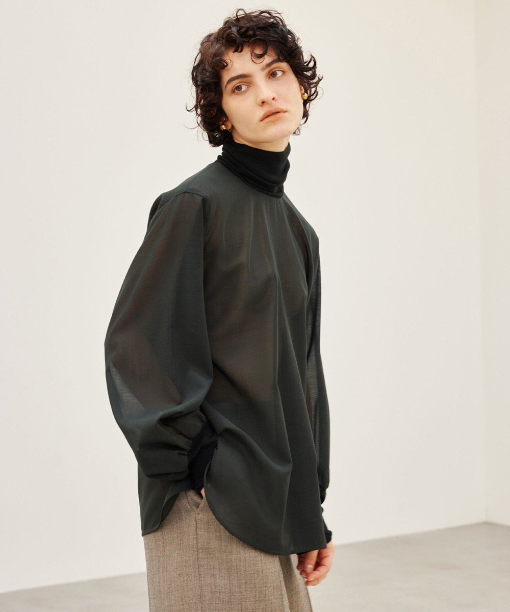 【ベイジ,/BEIGE,】の【洗える】MOYE / ハイネックブラウス インテリア・キッズ・メンズ・レディースファッション・服の通販 founy(ファニー) 　ファッション　Fashion　レディースファッション　Fashion for Women　トップス・カットソー　Cut & Sew Tops　シャツ・ブラウス・オフィスカジュアル　Elegant Blouses & Button-Ups　洗える　Machine Washable　ギャザー　Gathered, Ruffled　コンビ　Combo, Combination Style　シアー　Sheer, See-Through　タイトスカート　Pencil Skirt, Tight Skirt　ドレス　Dress, One-Piece　人気　Popular, Best Seller　ハイネック　High Neck, Mock Neck　ワイド　Wide, Wide Fit　A/W・秋冬　Autumn/Winter　おすすめ　Recommended / Our Picks　エレガント 上品　Elegant　ビジネス 仕事 通勤　Business / Work / Commuting　F Green|ID: prp329100004653996 ipo3291000000033641186