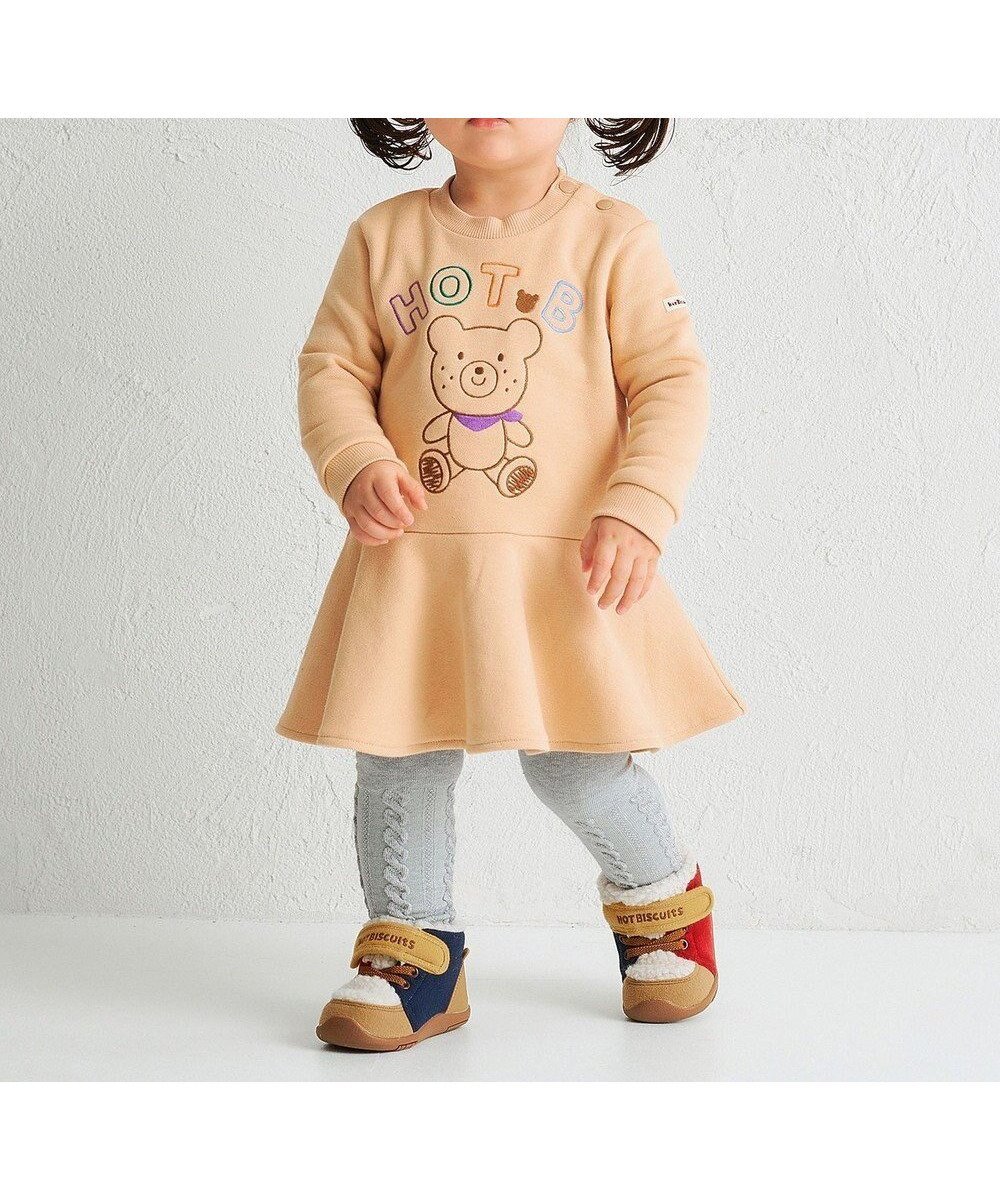 【ミキハウスホットビスケッツ/MIKI HOUSE HOT BISCUITS / KIDS】の【80-110cm】【NEW Color Series】裏毛パイル素材 フレアワンピース インテリア・キッズ・メンズ・レディースファッション・服の通販 founy(ファニー) 　ファッション　Fashion　キッズファッション　Fashion for Kids　ワンピース　Dresses　おすすめ　Recommended / Our Picks　トレーナー　Sweatshirt, Trainer　フレア　Flare, Flared　ロンパース　Romper, Jumpsuit　A/W・秋冬　Autumn/Winter　長袖　Long Sleeve, Full Sleeve　ベージュ|ID: prp329100004654483 ipo3291000000034452035