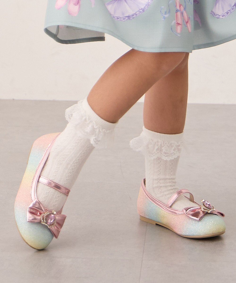 【エニィ/ANY / KIDS】のキラキラリボンパンプス インテリア・キッズ・メンズ・レディースファッション・服の通販 founy(ファニー) 　ファッション　Fashion　キッズファッション　Fashion for Kids　オケージョン　Occasion Wear　スマホ　Smartphone, Mobile Device　ドレス　Dress, One-Piece　人気　Popular, Best Seller　ビジュー　Bijou, Jewel-like Accent　フラット　Flat, Flat Shoes　モチーフ　Motif, Design Theme　ラップ　Wrap, Wrap Design　リボン　Ribbon, Bow　再入荷　Restock / Back in Stock　おすすめ　Recommended / Our Picks　ピンク×レインボー|ID: prp329100004654488 ipo3291000000033652931