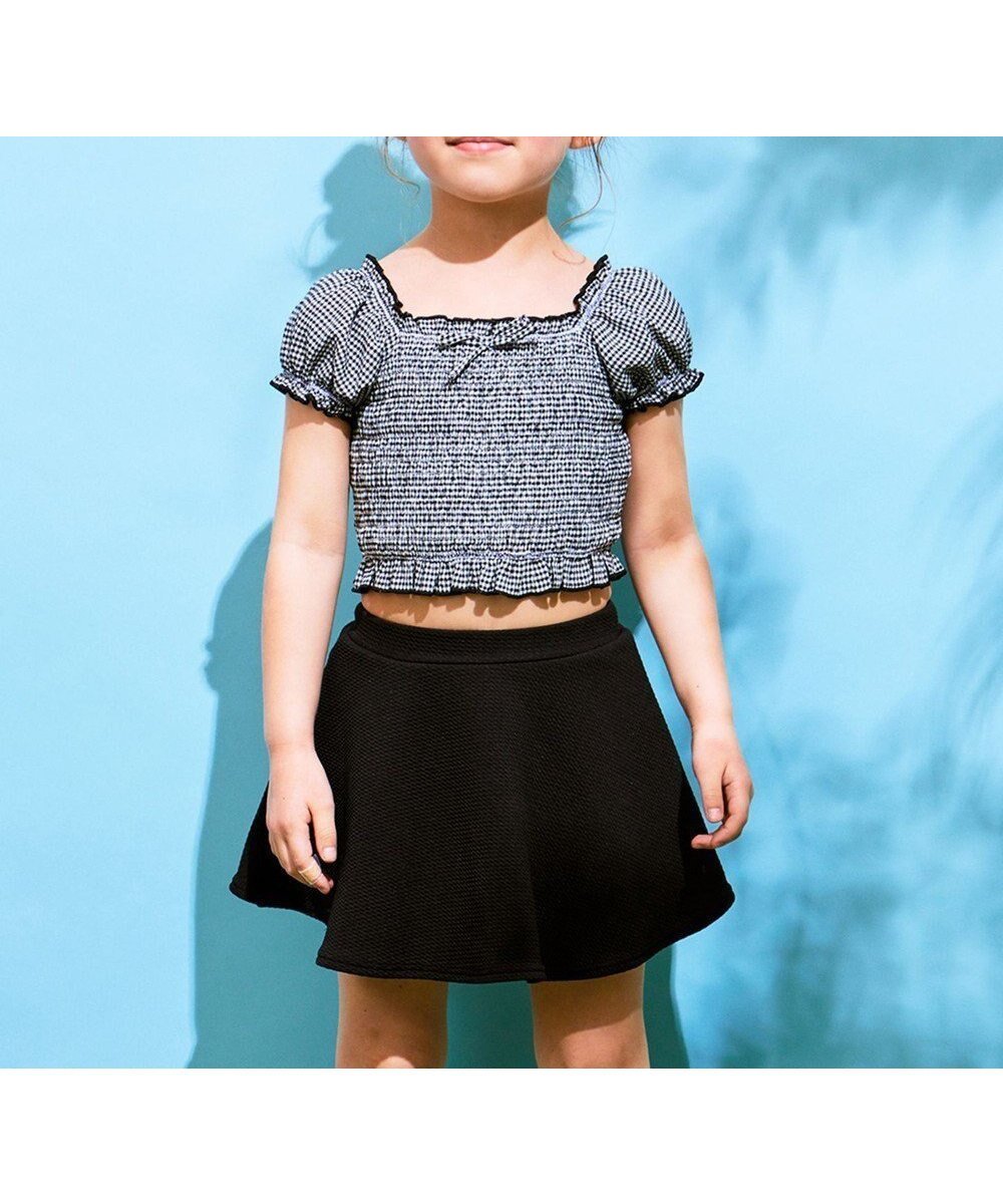 【エニィ/ANY / KIDS】のギンガムチェック セパレート 水着 インテリア・キッズ・メンズ・レディースファッション・服の通販 founy(ファニー) 　ファッション　Fashion　キッズファッション　Fashion for Kids　ギンガム　Gingham, Gingham Fabric　スリーブ　Sleeve, Long Sleeve / Short Sleeve　セパレート　Separate, Two-Piece　チェック　Check, Plaid, Tartan　リボン　Ribbon, Bow　ワンポイント　One Point, Statement Accent　夏　Summer　春　Spring　S/S・春夏　SS, Spring/Summer, Warm Season　楽ちん　Easy Fit, Comfortable　水着　Swimsuit, Swimwear　無地　Plain, Solid Color　ブラックギンガム×ブラック|ID: prp329100004654511 ipo3291000000034959088