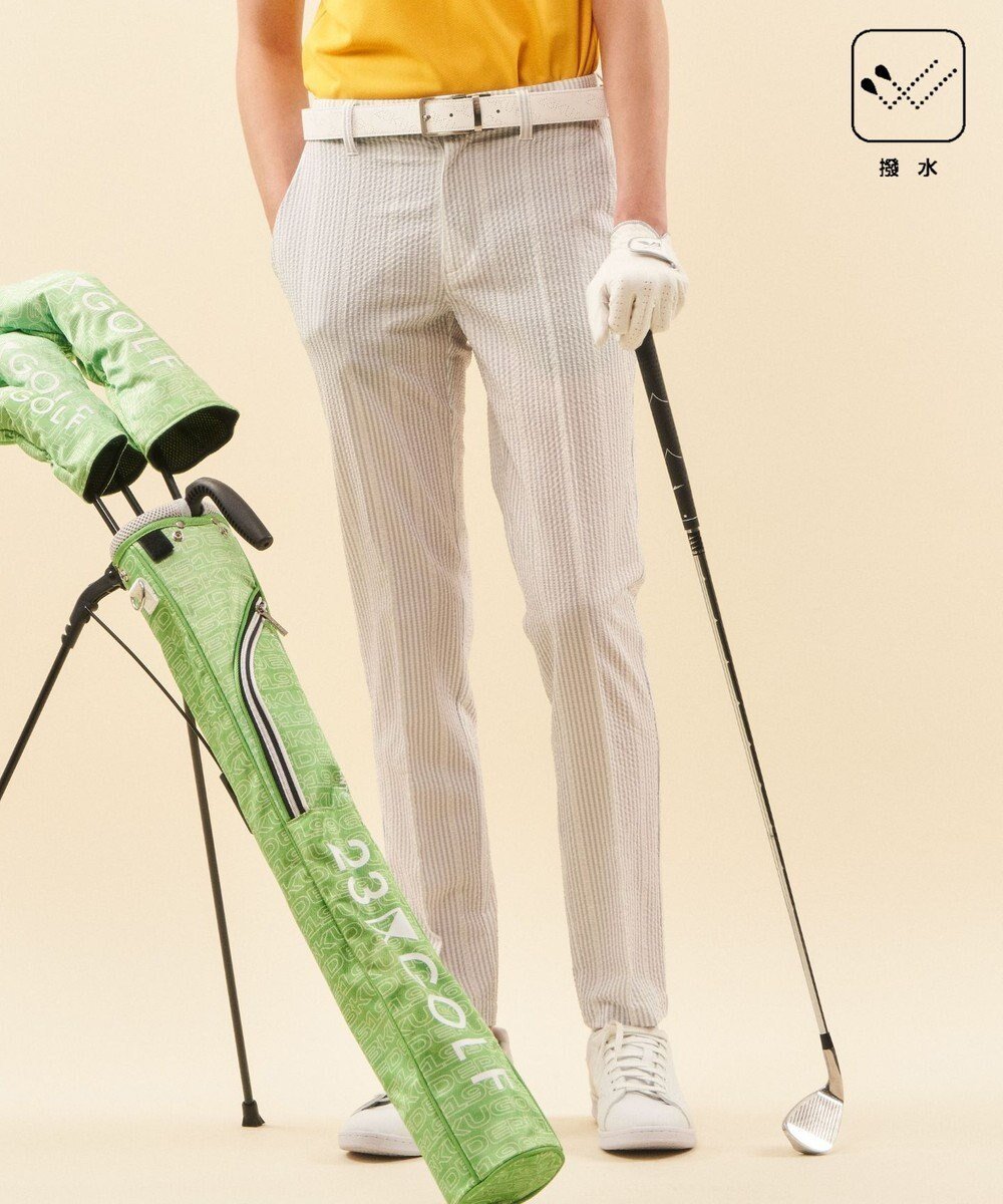 【23区 ゴルフ/23区GOLF / MEN】の【MEN】【撥水】ロゴストライプパンツ インテリア・キッズ・メンズ・レディースファッション・服の通販 founy(ファニー) 　ファッション　Fashion　メンズファッション　Fashion for Men　ボトムス　Bottoms　サッカー　Seersucker, Summer Fabric　ストライプ　Stripe, Striped Pattern　ストレッチ　Stretch, Stretchy Fabric　ポロシャツ　Polo Shirt, Collared Tee　モノトーン　Monotone, Black and White　夏　Summer　定番　Standard, Basic Item　春　Spring　S/S・春夏　SS, Spring/Summer, Warm Season　ライトグレー系2|ID: prp329100004654584 ipo3291000000035126296