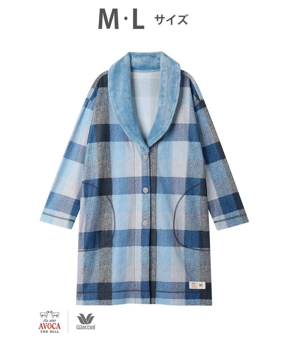 【ワコール/WACOAL】のローブ 【AVOCA×ワコール】 長袖 あったか レディース BRW750 /ワコール インテリア・キッズ・メンズ・レディースファッション・服の通販 founy(ファニー) 　ファッション　Fashion　レディースファッション　Fashion for Women　トップス・カットソー　Cut & Sew Tops　チェック　Check, Plaid, Tartan　パジャマ　Pajamas, Sleepwear　プリント　Print, Printed Pattern　長袖　Long Sleeve, Full Sleeve　サックス|ID: prp329100004654749 ipo3291000000033659844