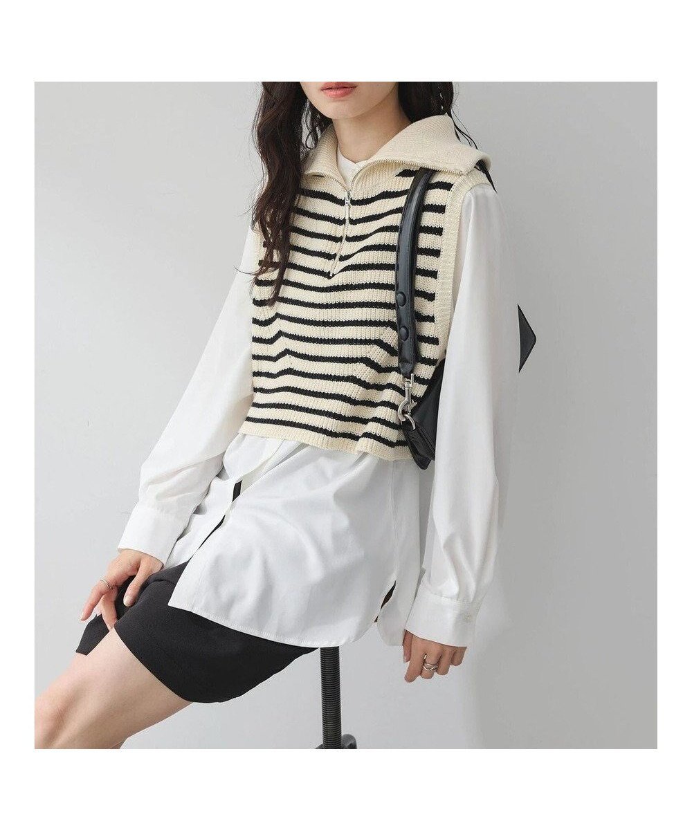 【アースミュージックアンドエコロジー/earth music&ecology】のSET Zipニットベスト+ブラウス 人気、トレンドファッション・服の通販 founy(ファニー) 　ファッション　Fashion　レディースファッション　Fashion for Women　アウター　Coat / Outerwear Collection　トップス・カットソー　Cut & Sew Tops　ニット　Knit Tops & Sweaters　シャツ・ブラウス・オフィスカジュアル　Elegant Blouses & Button-Ups　ベスト&ジレ / 重ね着スタイル　Vests & Gilets　コンパクト　Compact, Small Size　シンプル　Simple, Minimal　ジップアップ　Zip-Up, Full Zip　セーター　Sweater, Knitwear　ハイネック　High Neck, Mock Neck　フォルム　Silhouette, Form　ベスト　Vest, Waistcoat　ポケット　Pocket, Pocket Detail　ロング　Long, Long-Length　人気　Popular, Best Seller　無地　Plain, Solid Color　A/W・秋冬　Autumn/Winter　 other-1|ID: prp329100004654836 ipo3291000000033660483