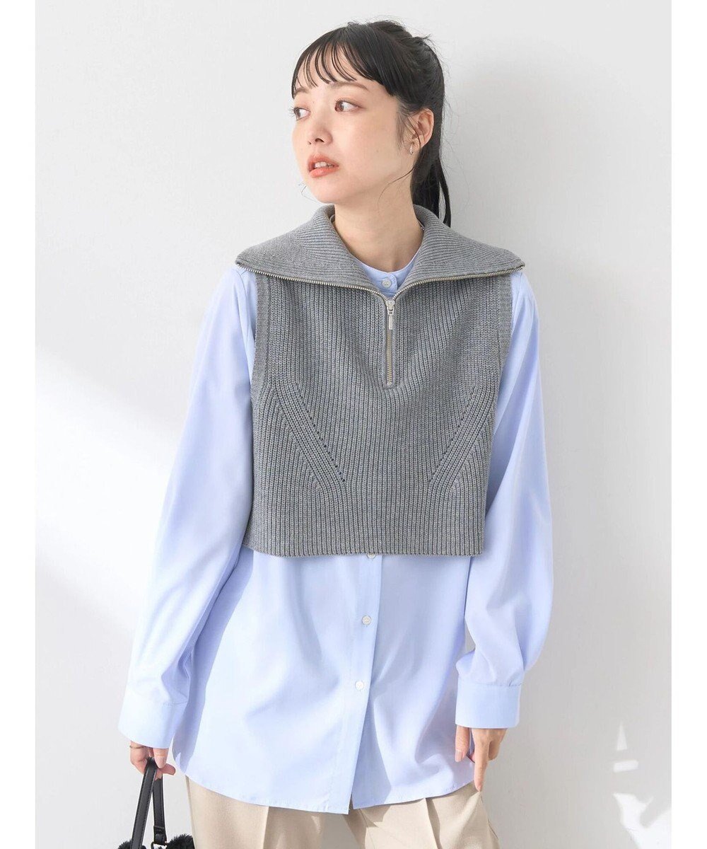 【アースミュージックアンドエコロジー/earth music&ecology】のSET Zipニットベスト+ブラウス インテリア・キッズ・メンズ・レディースファッション・服の通販 founy(ファニー) 　ファッション　Fashion　レディースファッション　Fashion for Women　アウター　Coat / Outerwear Collection　トップス・カットソー　Cut & Sew Tops　ニット　Knit Tops & Sweaters　シャツ・ブラウス・オフィスカジュアル　Elegant Blouses & Button-Ups　ベスト&ジレ / 重ね着スタイル　Vests & Gilets　コンパクト　Compact, Small Size　シンプル　Simple, Minimal　ジップアップ　Zip-Up, Full Zip　セーター　Sweater, Knitwear　ハイネック　High Neck, Mock Neck　フォルム　Silhouette, Form　ベスト　Vest, Waistcoat　ポケット　Pocket, Pocket Detail　ロング　Long, Long-Length　人気　Popular, Best Seller　無地　Plain, Solid Color　A/W・秋冬　Autumn/Winter　Gray|ID: prp329100004654836 ipo3291000000033660485