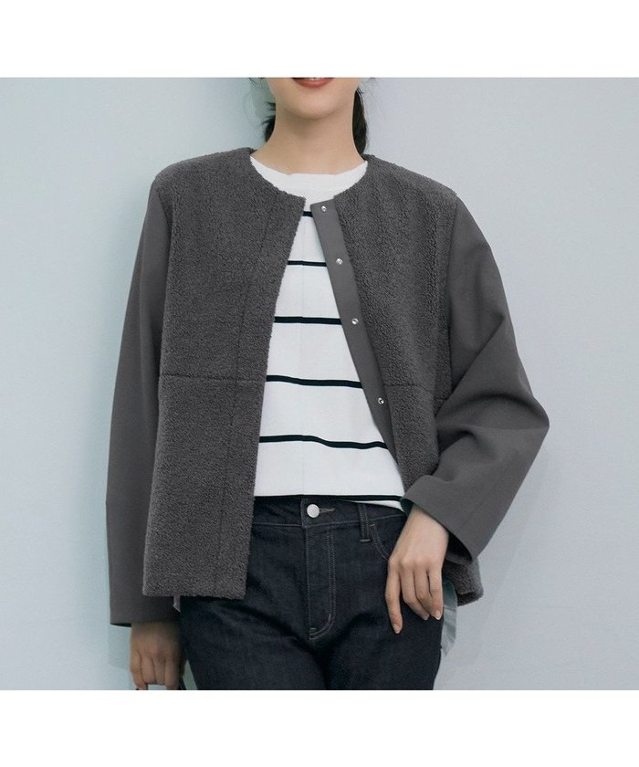 【自由区/JIYU-KU】の【洗える】ボアコンビ アウター インテリア・キッズ・メンズ・レディースファッション・服の通販 founy(ファニー) https://founy.com/ ファッション Fashion レディースファッション Fashion for Women アウター Coat / Outerwear Collection レディースジャケット・軽アウター Jackets ノーカラージャケット / シンプル上品コーデ Collarless Jackets コンビ Combo, Combination Style ジャケット Jacket, Outerwear ドッキング Docking, Mixed Material ドット Polka Dot, Dot Pattern バランス Balance, Style Balance フォルム Silhouette, Form ポケット Pocket, Pocket Detail メタル Metal, Metal Parts エレガント 上品 Elegant 洗える Machine Washable A/W・秋冬 Autumn/Winter |ID: prp329100004654859 ipo3291000000033660594