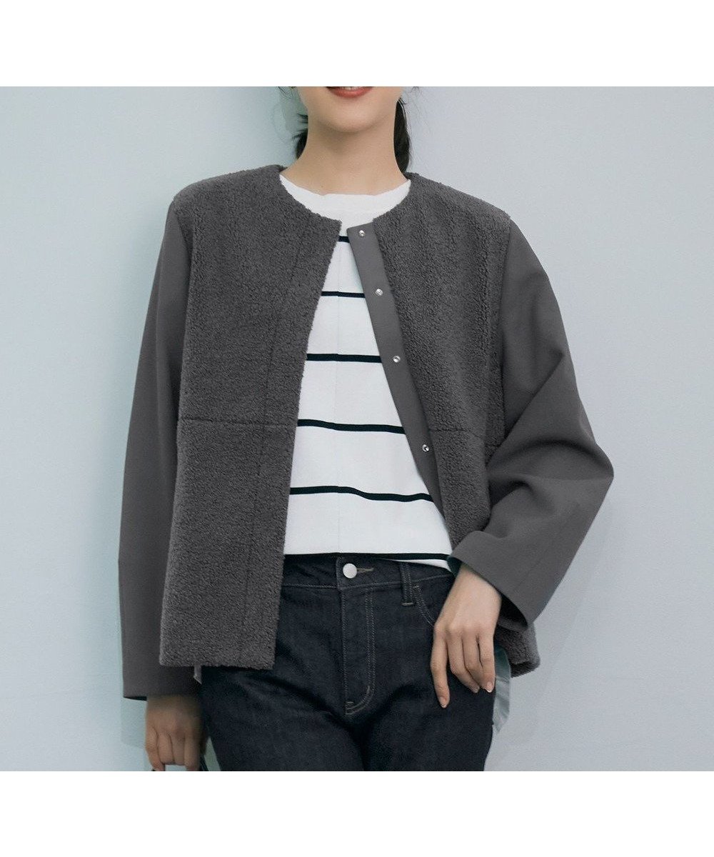 【自由区/JIYU-KU】の【洗える】ボアコンビ アウター 人気、トレンドファッション・服の通販 founy(ファニー) 　ファッション　Fashion　レディースファッション　Fashion for Women　アウター　Coat / Outerwear Collection　レディースジャケット・軽アウター　Jackets　ノーカラージャケット / シンプル上品コーデ　Collarless Jackets　コンビ　Combo, Combination Style　ジャケット　Jacket, Outerwear　ドッキング　Docking, Mixed Material　ドット　Polka Dot, Dot Pattern　バランス　Balance, Style Balance　フォルム　Silhouette, Form　ポケット　Pocket, Pocket Detail　メタル　Metal, Metal Parts　エレガント 上品　Elegant　洗える　Machine Washable　A/W・秋冬　Autumn/Winter　 other-1|ID: prp329100004654859 ipo3291000000033660594
