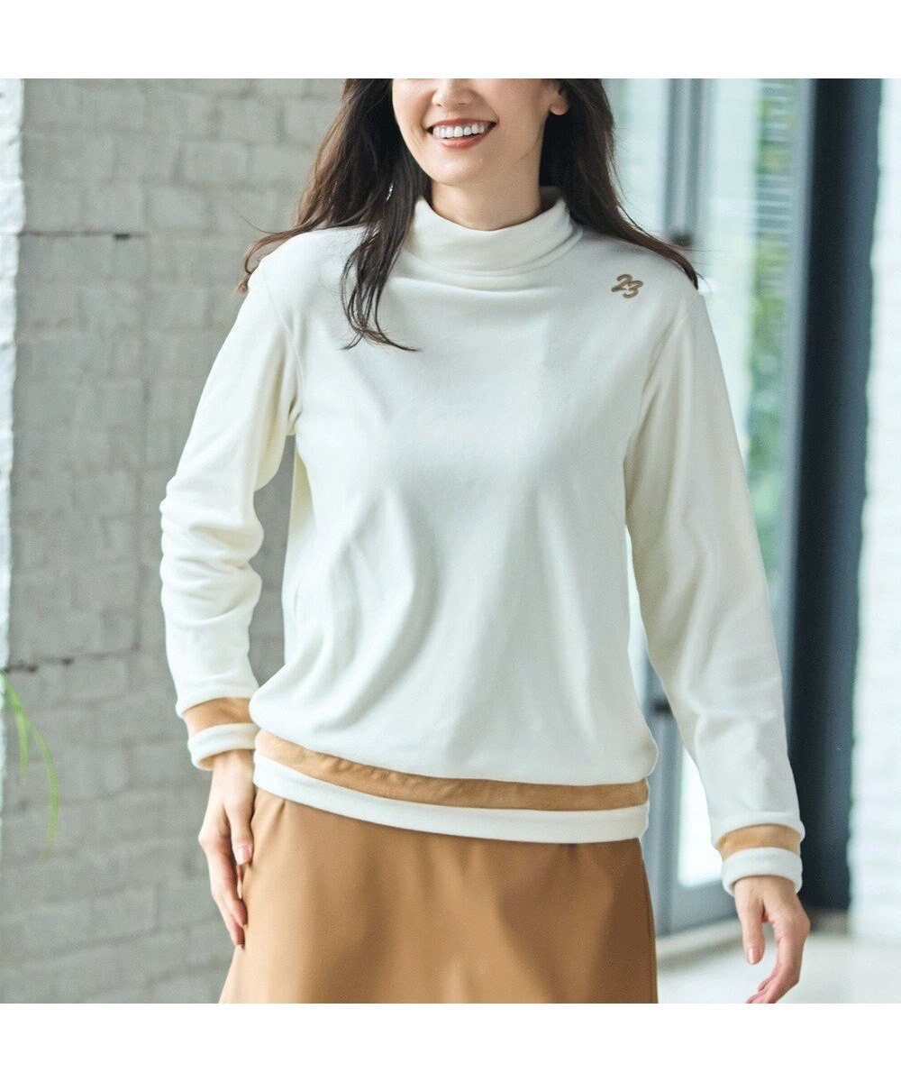 【23区 ゴルフ/NIJYUSANKU GOLF】の【WOMEN】ベロア モックネック インテリア・キッズ・メンズ・レディースファッション・服の通販 founy(ファニー) 　ファッション　Fashion　レディースファッション　Fashion for Women　トップス・カットソー　Cut & Sew Tops　レディースパーカー・カジュアルフーディー　Casual Hoodies & Sweatshirts　スウェット・クルーネックトップス　Sweatshirts & Crewnecks / Relaxed Fit Sweat Tops　ベロアトップス　Velour Tops / Velvet-Look Items　シンプル　Simple, Minimal　スウェット / スエット　Sweatshirt, Sweatwear　ストレッチ　Stretch, Stretchy Fabric　ブルゾン　Blouson, Bomber Jacket　ベスト　Vest, Waistcoat　ベロア　Velour, Soft Velvet　モックネック　Mock Neck, Short Turtleneck　エレガント 上品　Elegant　無地　Plain, Solid Color　A/W・秋冬　Autumn/Winter　ホワイト系|ID: prp329100004654860 ipo3291000000033660598