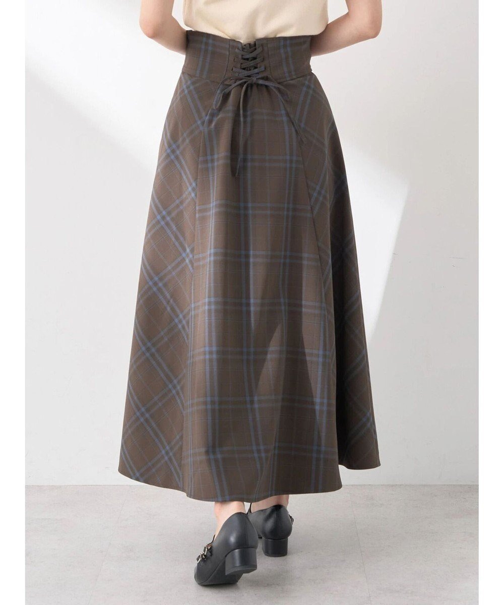 【アースミュージックアンドエコロジー/earth music&ecology】のバックレースアップチェックスカート インテリア・キッズ・メンズ・レディースファッション・服の通販 founy(ファニー) 　ファッション　Fashion　レディースファッション　Fashion for Women　スカート　Skirts　おすすめ　Recommended / Our Picks　コンシャス　Conscious, Bodycon　チェック　Check, Plaid, Tartan　ポケット　Pocket, Pocket Detail　ヨーク　Yoke, Yoke Design　リボン　Ribbon, Bow　レース　Lace, Lace Fabric　A/W・秋冬　Autumn/Winter　Brown|ID: prp329100004654890 ipo3291000000033660867