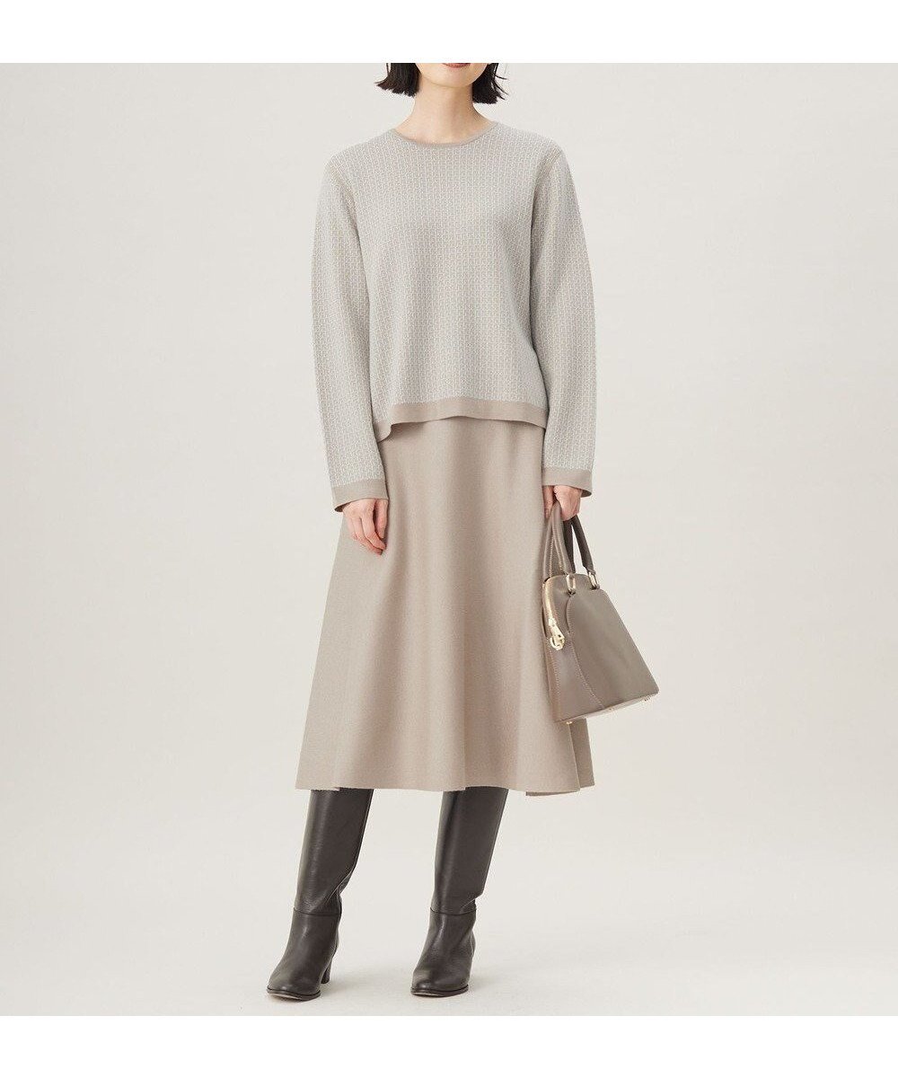 【自由区/JIYU-KU】の【WEB限定カラーあり・洗える】リバーシブルニット セットアップ(プルオーバー×フレアスカート) インテリア・キッズ・メンズ・レディースファッション・服の通販 founy(ファニー) 　ファッション　Fashion　レディースファッション　Fashion for Women　セットアップ　Matching Sets　スカート・ミニ/ミディ/マキシ　Skirts / Mini, Midi & Maxi Skirts　スカート　Skirts　Aライン・フレアスカート　A-Line & Flared Skirts　セットアップ　Set-Up, Coordinated Outfit　チェック　Check, Plaid, Tartan　ツイード　Twill, Twill Weave　パターン　Pattern, Design Print　フレア　Flare, Flared　リバーシブル　Reversible, Two-Sided　定番　Standard, Basic Item　洗える　Machine Washable　無地　Plain, Solid Color　A/W・秋冬　Autumn/Winter　グレージュ×アクア|ID: prp329100004654907 ipo3291000000036295251
