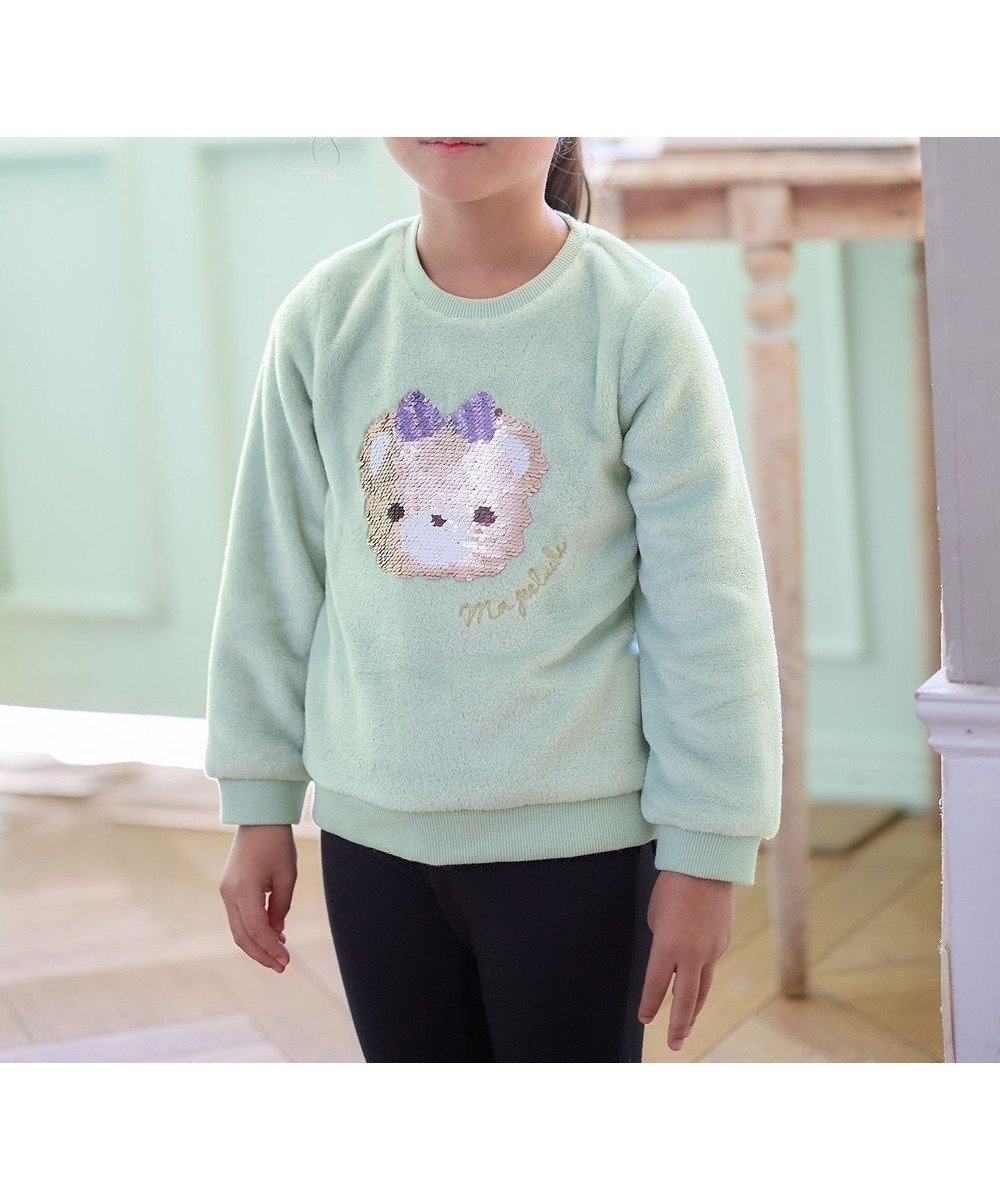 【エニィ/ANY / KIDS】の両面 フリース スパンコール トレーナー インテリア・キッズ・メンズ・レディースファッション・服の通販 founy(ファニー) 　ファッション　Fashion　キッズファッション　Fashion for Kids　トップス・カットソー　Cut & Sew Tops　スウェット / スエット　Sweatshirt, Sweatwear　スパンコール　Sequins, Sequin Embellishment　トレーナー　Sweatshirt, Trainer　ポケット　Pocket, Pocket Detail　定番　Standard, Basic Item　洗える　Machine Washable　A/W・秋冬　Autumn/Winter　ミント×クマ|ID: prp329100004655188 ipo3291000000034347664
