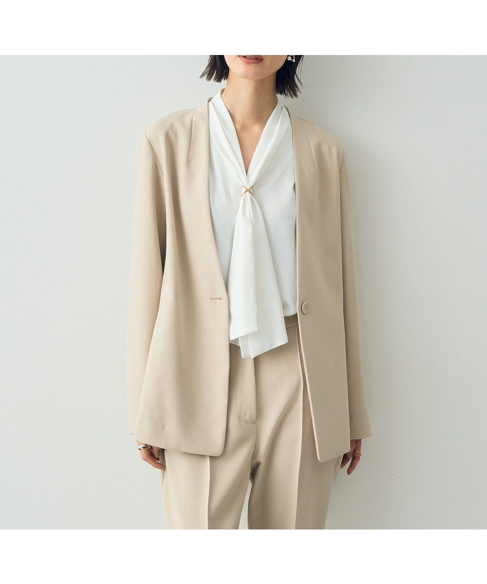 【イェッカ ヴェッカ/YECCA VECCA】のストレッチノーカラージャケット インテリア・キッズ・メンズ・レディースファッション・服の通販 founy(ファニー) 　ファッション　Fashion　レディースファッション　Fashion for Women　アウター　Coat / Outerwear Collection　レディースジャケット・軽アウター　Jackets　ノーカラージャケット / シンプル上品コーデ　Collarless Jackets　シェイプ　Shape, Slim Fit　ジャケット　Jacket, Outerwear　ストレッチ　Stretch, Stretchy Fabric　セットアップ　Set-Up, Coordinated Outfit　タートル　Turtleneck, Turtle Collar　バランス　Balance, Style Balance　ポケット　Pocket, Pocket Detail　夏　Summer　S/S・春夏　SS, Spring/Summer, Warm Season　A/W・秋冬　Autumn/Winter　Light Beige|ID: prp329100004655210 ipo3291000000033666416