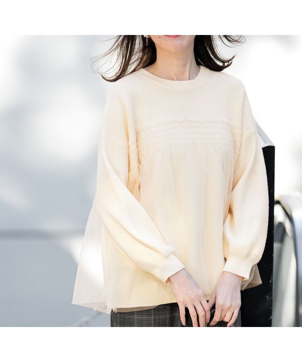 【エニィ スィス/any SiS】の【洗える】ビスチェ風チュールコンビ ニット 人気、トレンドファッション・服の通販 founy(ファニー) 　ファッション　Fashion　レディースファッション　Fashion for Women　トップス・カットソー　Cut & Sew Tops　ニット　Knit Tops & Sweaters　ビスチェ　Bustiers & Corset Tops / Layered Bustier Style　ギャザー　Gathered, Ruffled　ストレッチ　Stretch, Stretchy Fabric　セーター　Sweater, Knitwear　チュール　Tulip, Tulip Motif　トレンド　Trend, Trending Now　ドッキング　Docking, Mixed Material　ビスチェ　Bustier, Corset Top　フェミニン　Feminine, Girly　洗える　Machine Washable　A/W・秋冬　Autumn/Winter　 other-1|ID: prp329100004655318 ipo3291000000035710836