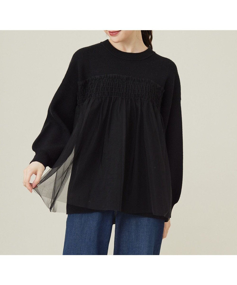 【エニィ スィス/any SiS】の【洗える】ビスチェ風チュールコンビ ニット インテリア・キッズ・メンズ・レディースファッション・服の通販 founy(ファニー) 　ファッション　Fashion　レディースファッション　Fashion for Women　トップス・カットソー　Cut & Sew Tops　ニット　Knit Tops & Sweaters　ビスチェ　Bustiers & Corset Tops / Layered Bustier Style　ギャザー　Gathered, Ruffled　ストレッチ　Stretch, Stretchy Fabric　セーター　Sweater, Knitwear　チュール　Tulip, Tulip Motif　トレンド　Trend, Trending Now　ドッキング　Docking, Mixed Material　ビスチェ　Bustier, Corset Top　フェミニン　Feminine, Girly　洗える　Machine Washable　A/W・秋冬　Autumn/Winter　ブラック|ID: prp329100004655318 ipo3291000000035710843