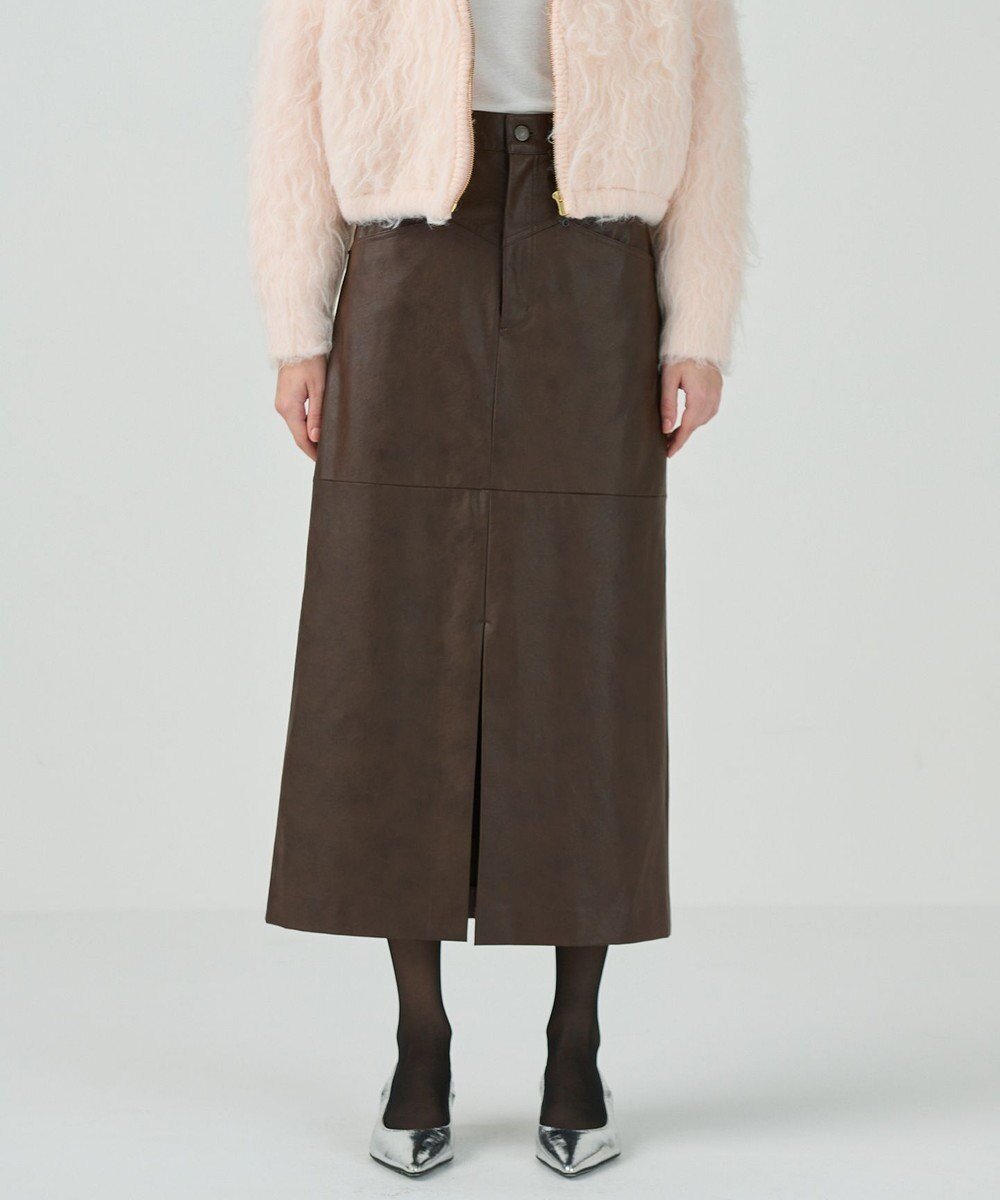 【グレース コンチネンタル/GRACE CONTINENTAL】のクラッシュレザータイトスカート 人気、トレンドファッション・服の通販 founy(ファニー) 　ファッション　Fashion　レディースファッション　Fashion for Women　スカート　Skirts　クラッシュ　Distressed, Crashed Style　ストレッチ　Stretch, Stretchy Fabric　ストレート　Straight, Straight Cut　スリット　Slit, Slit Detail　タイトスカート　Pencil Skirt, Tight Skirt　フェイクレザー　Faux Leather, PU Leather　フロント　Front, Front Design　今季　This Season, Current Season　夏　Summer　S/S・春夏　SS, Spring/Summer, Warm Season　A/W・秋冬　Autumn/Winter　 other-1|ID: prp329100004655349 ipo3291000000033669168
