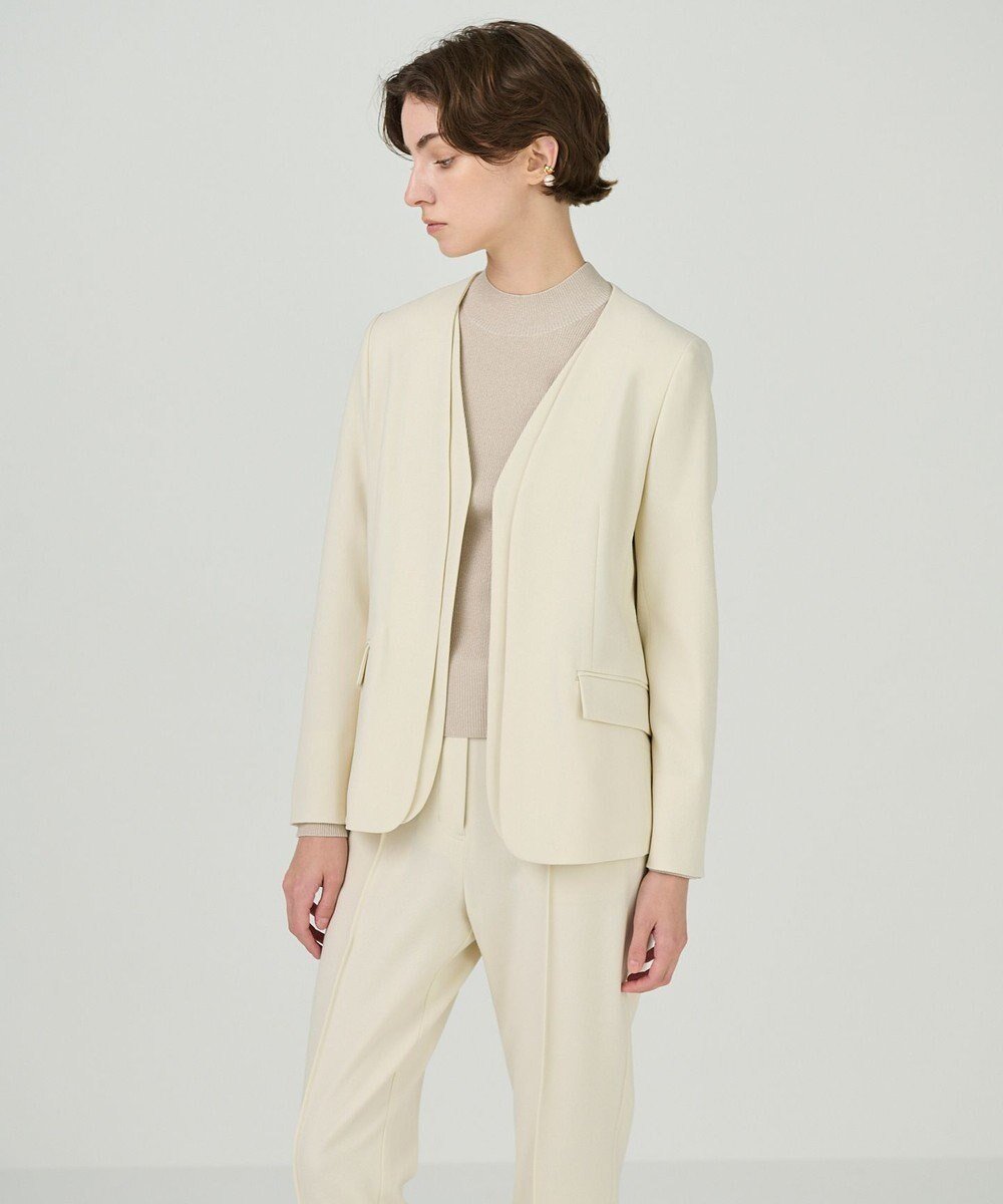【グレース コンチネンタル/GRACE CONTINENTAL】のノーカラーレイヤードジャケット 人気、トレンドファッション・服の通販 founy(ファニー) 　ファッション　Fashion　レディースファッション　Fashion for Women　アウター　Coat / Outerwear Collection　レディースジャケット・軽アウター　Jackets　ノーカラージャケット / シンプル上品コーデ　Collarless Jackets　カットソー　Cut and Sewn Top　シンプル　Simple, Minimal　ジャケット　Jacket, Outerwear　ストレッチ　Stretch, Stretchy Fabric　スマート　Smart, Elegant　スリット　Slit, Slit Detail　セットアップ　Set-Up, Coordinated Outfit　夏　Summer　S/S・春夏　SS, Spring/Summer, Warm Season　A/W・秋冬　Autumn/Winter　 other-1|ID: prp329100004655532 ipo3291000000033671349