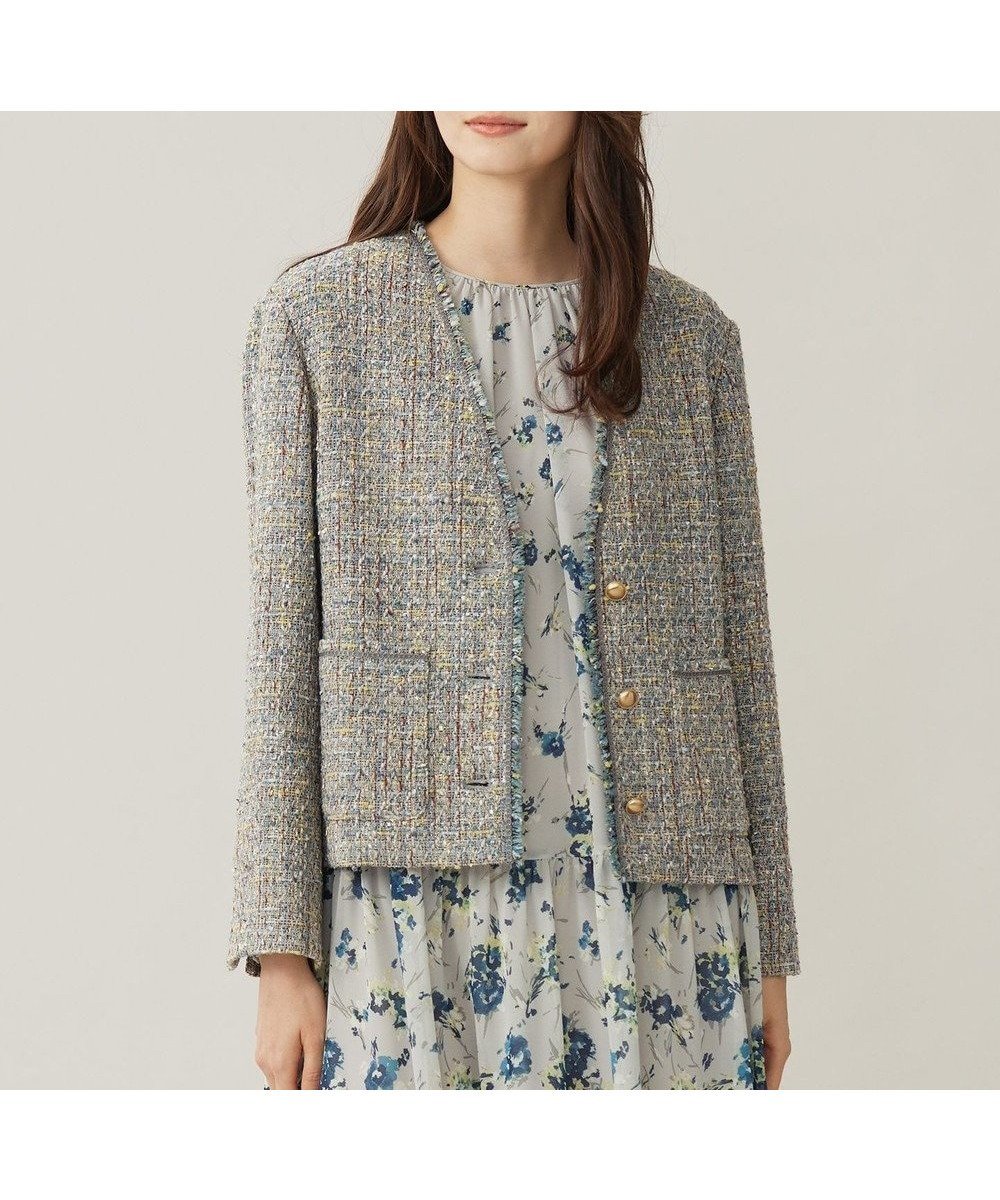 【自由区/JIYU-KU】のラメノットファンシーツイード ジャケット インテリア・キッズ・メンズ・レディースファッション・服の通販 founy(ファニー) 　ファッション　Fashion　レディースファッション　Fashion for Women　アウター　Coat / Outerwear Collection　レディースジャケット・軽アウター　Jackets　ノーカラージャケット / シンプル上品コーデ　Collarless Jackets　オレンジ　Orange　カーディガン　Cardigan, Knitwear　ジャケット　Jacket, Outerwear　ツイード　Twill, Twill Weave　デニム　Denim, Jeans Material　バランス　Balance, Style Balance　フラワー　Flower, Floral　フリンジ　Fringe, Tassel　ブレード　Braid, Decorative Trim　ミックス　Mix, Mixed Style　A/W・秋冬　Autumn/Winter　おすすめ　Recommended / Our Picks　ブルーグレー系|ID: prp329100004655538 ipo3291000000033671444
