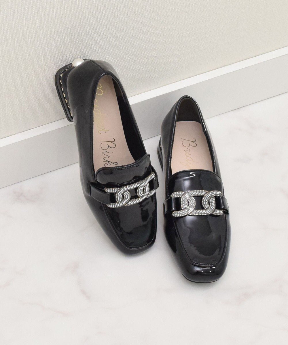 【ブリジット バーキン/Bridget Birkin】の【Bridget Birkin】パールヒールビジューバックルローファー インテリア・キッズ・メンズ・レディースファッション・服の通販 founy(ファニー) 　ファッション　Fashion　レディースファッション　Fashion for Women　バッグ　Bags　ガーリー　Girly, Feminine Style　シューズ　Shoes, Footwear　チェーン　Chain, Chain Strap　ドレス　Dress, One-Piece　パール　Pearl, Pearl Accent　ビジネス 仕事 通勤　Business / Work / Commuting　A/W・秋冬　Autumn/Winter　ブラックエナメル|ID: prp329100004655619 ipo3291000000033672840