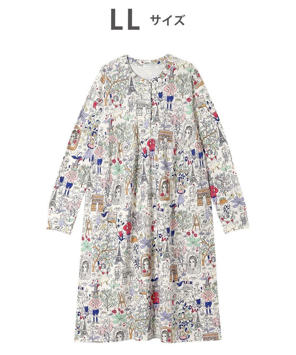 【ツモリチサト スリープ/tsumori chisato SLEEP】のツモリチサト ワンピース 長袖 ルームウェア 綿混(本体) レディース UNX582 /ワコール インテリア・キッズ・メンズ・レディースファッション・服の通販 founy(ファニー) 　ファッション　Fashion　レディースファッション　Fashion for Women　ワンピース　Dresses　ネコ　Cat, Feline Motif　パジャマ　Pajamas, Sleepwear　長袖　Long Sleeve, Full Sleeve　アイボリー|ID: prp329100004655821 ipo3291000000033674783