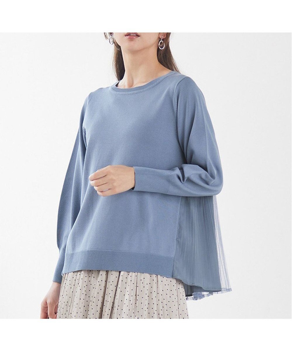 【エニィ スィス/any SiS】の【WEB・一部店舗限定】バックチュールコンビ ニット インテリア・キッズ・メンズ・レディースファッション・服の通販 founy(ファニー) 　ファッション　Fashion　レディースファッション　Fashion for Women　トップス・カットソー　Cut & Sew Tops　ニット　Knit Tops & Sweaters　コンビ　Combo, Combination Style　ストレッチ　Stretch, Stretchy Fabric　セーター　Sweater, Knitwear　チュール　Tulip, Tulip Motif　プリーツ　Pleats, Pleated　A/W・秋冬　Autumn/Winter　ブルー|ID: prp329100004656193 ipo3291000000034664526