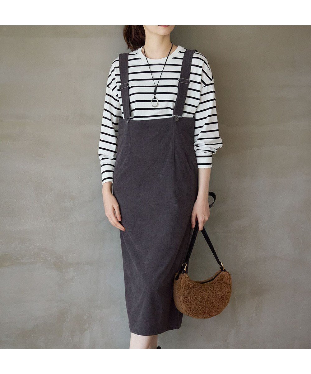 【23区/NIJYUSANKU】の【SLOW/一部店舗限定】ソフトコーデュロイ サロペット スカート インテリア・キッズ・メンズ・レディースファッション・服の通販 founy(ファニー) 　ファッション　Fashion　レディースファッション　Fashion for Women　スカート　Skirts　カットソー　Cut and Sewn Top　コーデュロイ　Corduroy, Cord Fabric　サロペット　Overalls, Salopette　ショルダー　Shoulder, Shoulder Strap　フェミニン　Feminine, Girly　ボトム　Bottoms, Lower Wear　A/W・秋冬　Autumn/Winter　2024年　2024　2024-2025秋冬・A/W　Autumn/Winter 2024–25 AW24–25　グレー系|ID: prp329100004656330 ipo3291000000033679950