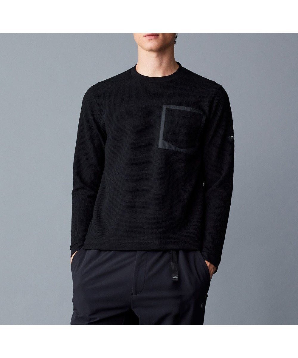 【ジョセフ アブード マウンテン/JOSEPH ABBOUD MOUNTAIN】の【吸水速乾/通気性】ハイゲージワッフル Tシャツ インテリア・キッズ・メンズ・レディースファッション・服の通販 founy(ファニー) 　ファッション　Fashion　レディースファッション　Fashion for Women　トップス・カットソー　Cut & Sew Tops　シャツ・ブラウス・オフィスカジュアル　Elegant Blouses & Button-Ups　ロングTシャツ・Tシャツ　Longline T-Shirts & Tees　カットソー・ベーシックTシャツ　Cut-and-Sewn Tops / Stretch Tees & Basics　カットソー　Cut and Sewn Top　スピンドル　Spindle, Drawcord　スリーブ　Sleeve, Long Sleeve / Short Sleeve　ポケット　Pocket, Pocket Detail　ロング　Long, Long-Length　ワッフル　Waffle, Waffle Knit　吸水　Absorbent, Quick-Dry　A/W・秋冬　Autumn/Winter　軽量　Lightweight, Ultra Light　ブラック系|ID: prp329100004656428 ipo3291000000033680847