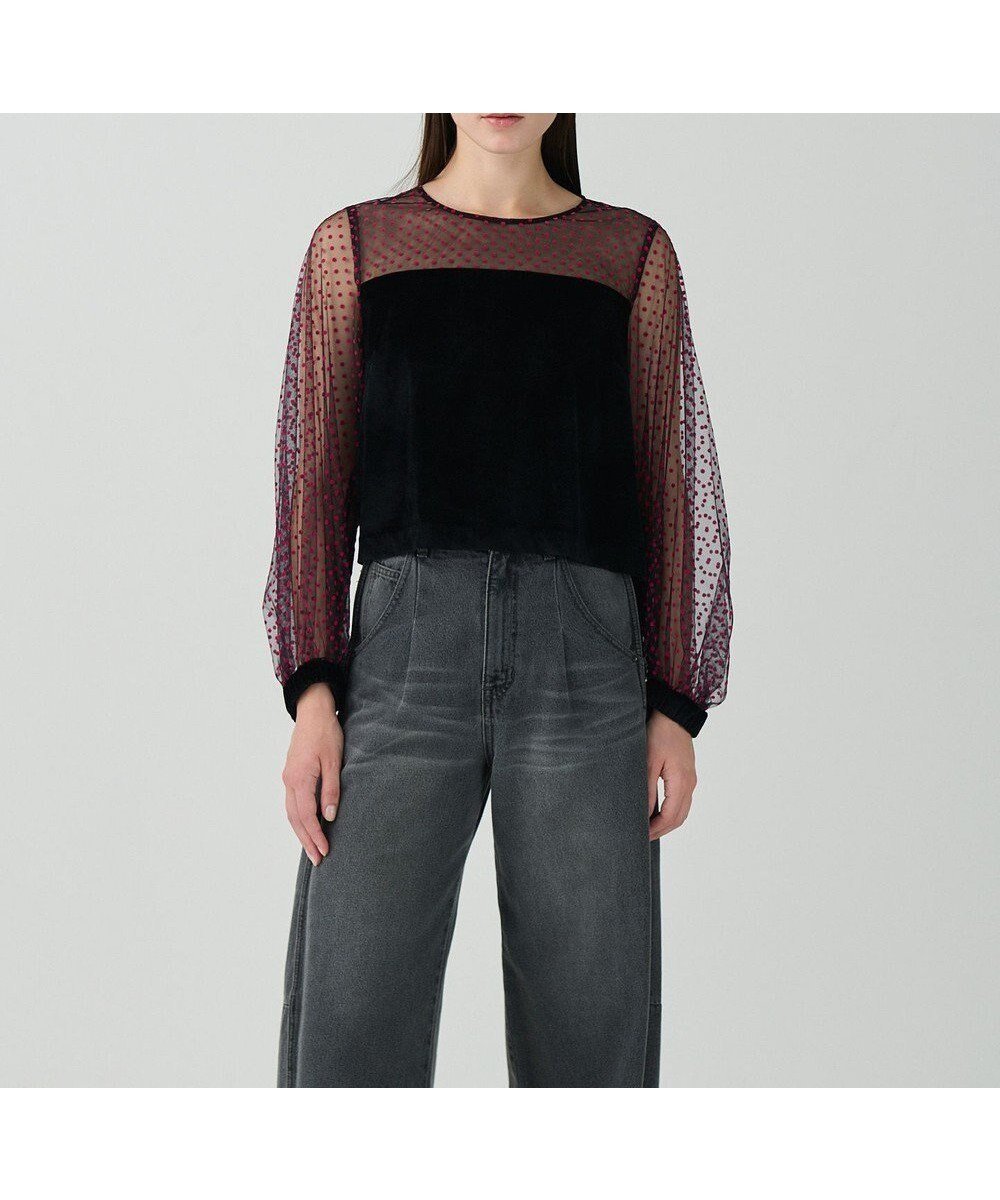 【グレース コンチネンタル/GRACE CONTINENTAL】のフロッキーチュールコンビトップ インテリア・キッズ・メンズ・レディースファッション・服の通販 founy(ファニー) 　ファッション　Fashion　レディースファッション　Fashion for Women　トップス・カットソー　Cut & Sew Tops　シアー　Sheer, See-Through　ヨーク　Yoke, Yoke Design　エレガント 上品　Elegant　夏　Summer　S/S・春夏　SS, Spring/Summer, Warm Season　秋　Autumn　A/W・秋冬　Autumn/Winter　ブラック|ID: prp329100004656448 ipo3291000000033680944