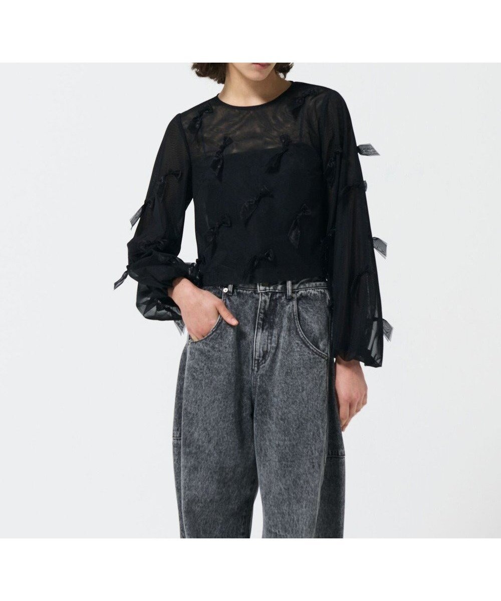 【グレース コンチネンタル/GRACE CONTINENTAL】のリボンチュールトップ インテリア・キッズ・メンズ・レディースファッション・服の通販 founy(ファニー) ファッション Fashion レディースファッション Fashion for Women トップス・カットソー Cut & Sew Tops シャツ・ブラウス・オフィスカジュアル Elegant Blouses & Button-Ups ロングTシャツ・Tシャツ Longline T-Shirts & Tees カットソー・ベーシックTシャツ Cut-and-Sewn Tops / Stretch Tees & Basics カットソー Cut and Sewn Top シアー Sheer, See-Through スリーブ Sleeve, Long Sleeve / Short Sleeve チュール Tulip, Tulip Motif リボン Ribbon, Bow 夏 Summer S/S・春夏 SS, Spring/Summer, Warm Season A/W・秋冬 Autumn/Winter ブラック|ID: prp329100004656648 ipo3291000000033682945